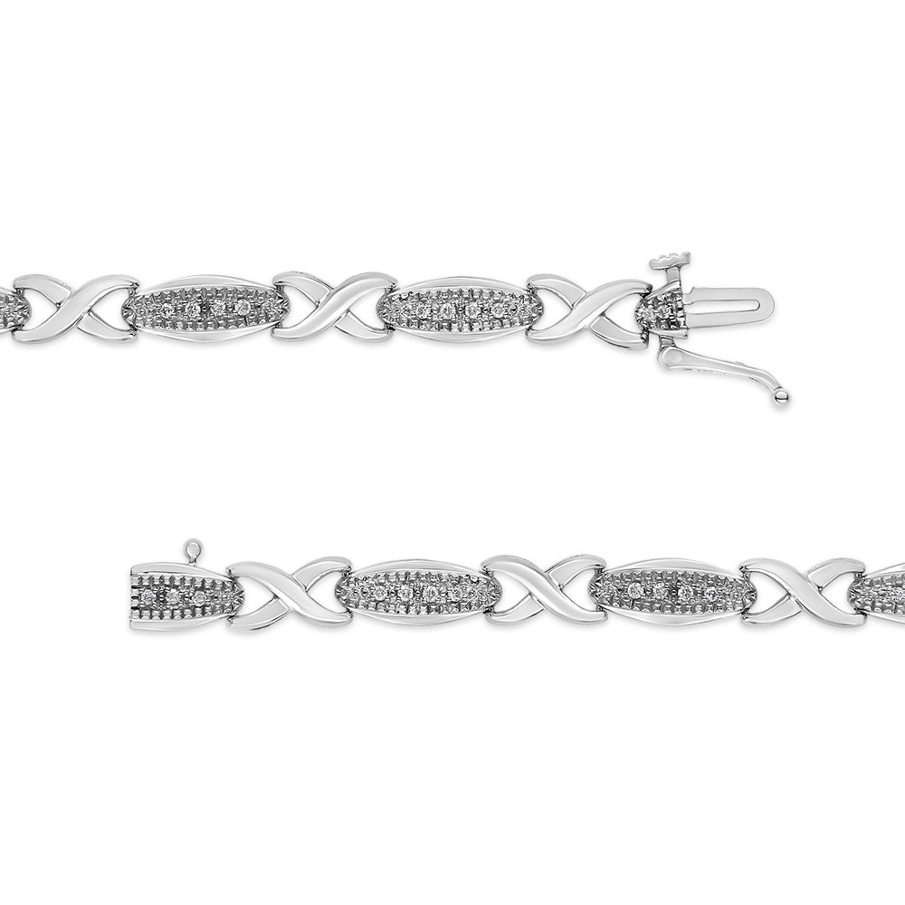 Bracciale in argento sterling 925 con diamanti taglio rotondo da 1/5 carati a maglie "X" - Misura 7,50" (colore IJ, purezza I2-I3) - Friggin Jewelry