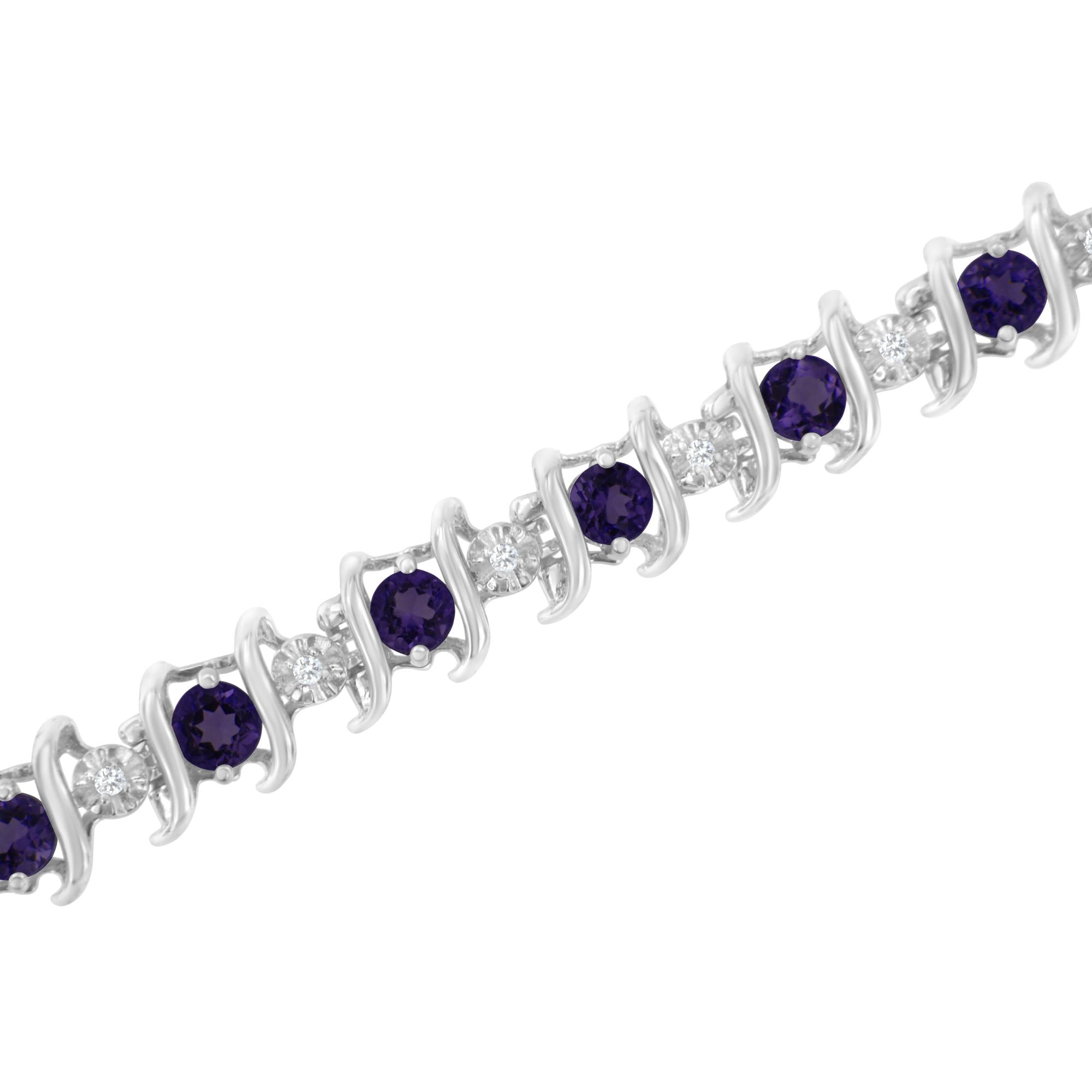 Pulsera de tenis de plata de ley 925 con piedra de nacimiento cultivada en laboratorio y diamantes redondos de 1/6 ct (color HI, claridad I1-I2) - Friggin Jewelry