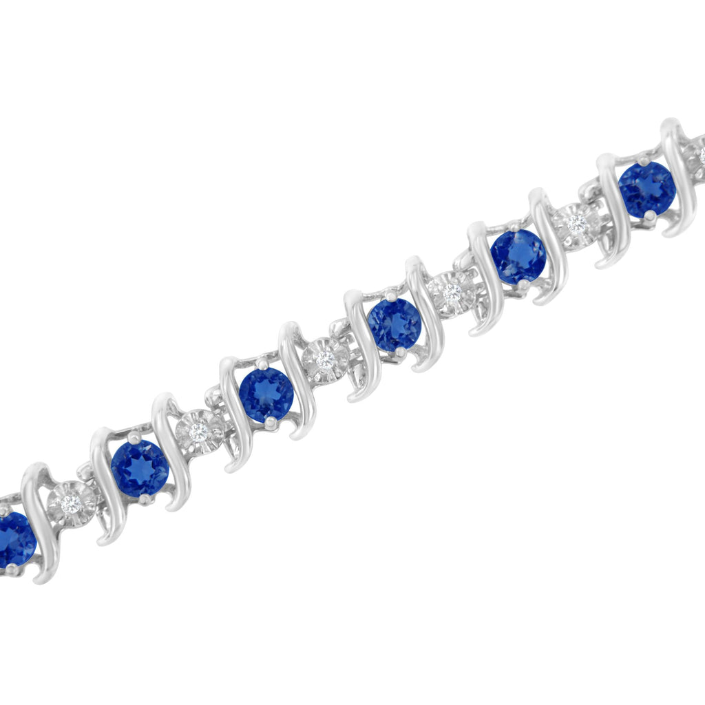 Pulsera de tenis de plata de ley 925 con piedra de nacimiento cultivada en laboratorio y diamantes redondos de 1/6 ct (color HI, claridad I1-I2) - Friggin Jewelry