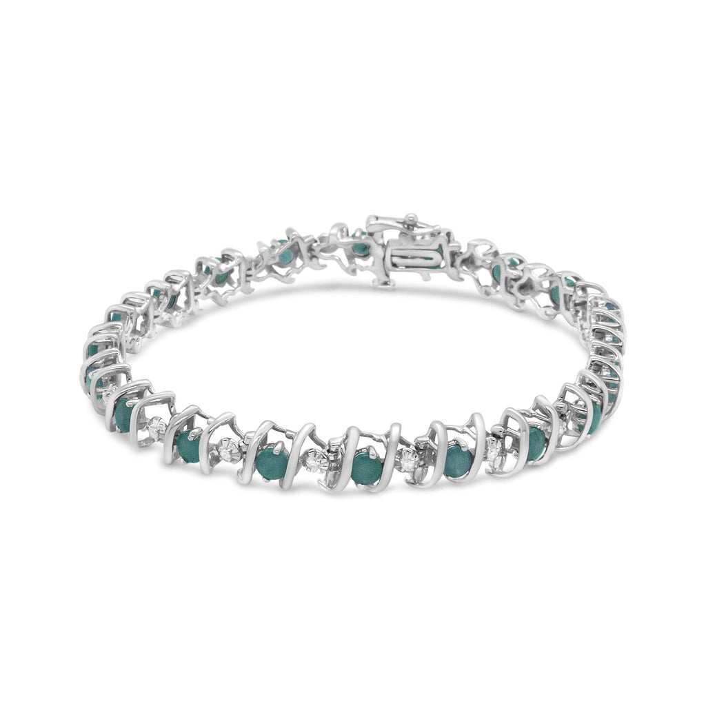 Pulsera de tenis de plata de ley 925 con piedra de nacimiento cultivada en laboratorio y diamantes redondos de 1/6 ct (color HI, claridad I1-I2) - Friggin Jewelry