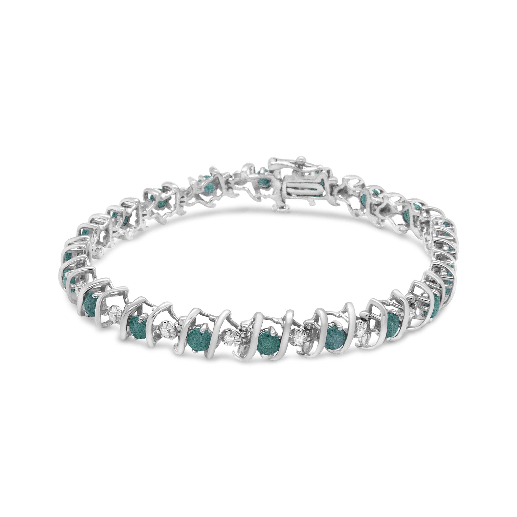 Pulsera de tenis de plata de ley 925 con piedra de nacimiento cultivada en laboratorio y diamantes redondos de 1/6 ct (color HI, claridad I1-I2) - Friggin Jewelry
