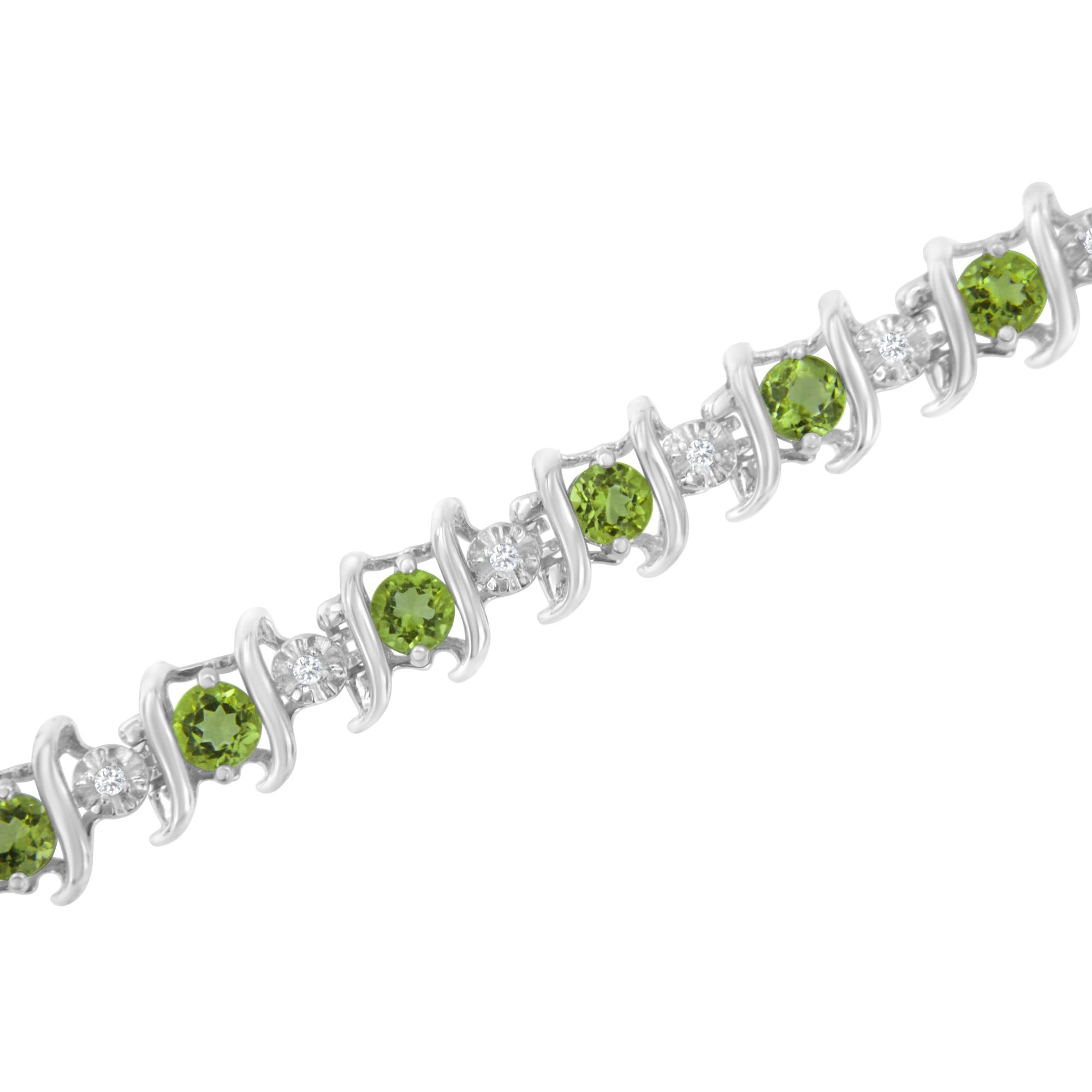Pulsera de tenis de plata de ley 925 con piedra de nacimiento cultivada en laboratorio y diamantes redondos de 1/6 ct (color HI, claridad I1-I2) - Friggin Jewelry
