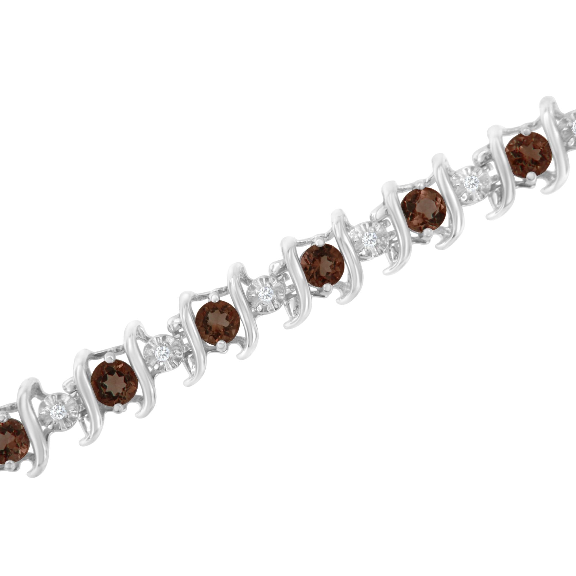 Pulsera de tenis de plata de ley 925 con piedra de nacimiento cultivada en laboratorio y diamantes redondos de 1/6 ct (color HI, claridad I1-I2) - Friggin Jewelry