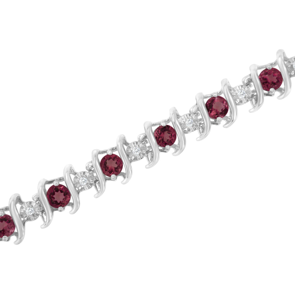 Pulsera de tenis de plata de ley 925 con piedra de nacimiento cultivada en laboratorio y diamantes redondos de 1/6 ct (color HI, claridad I1-I2) - Friggin Jewelry