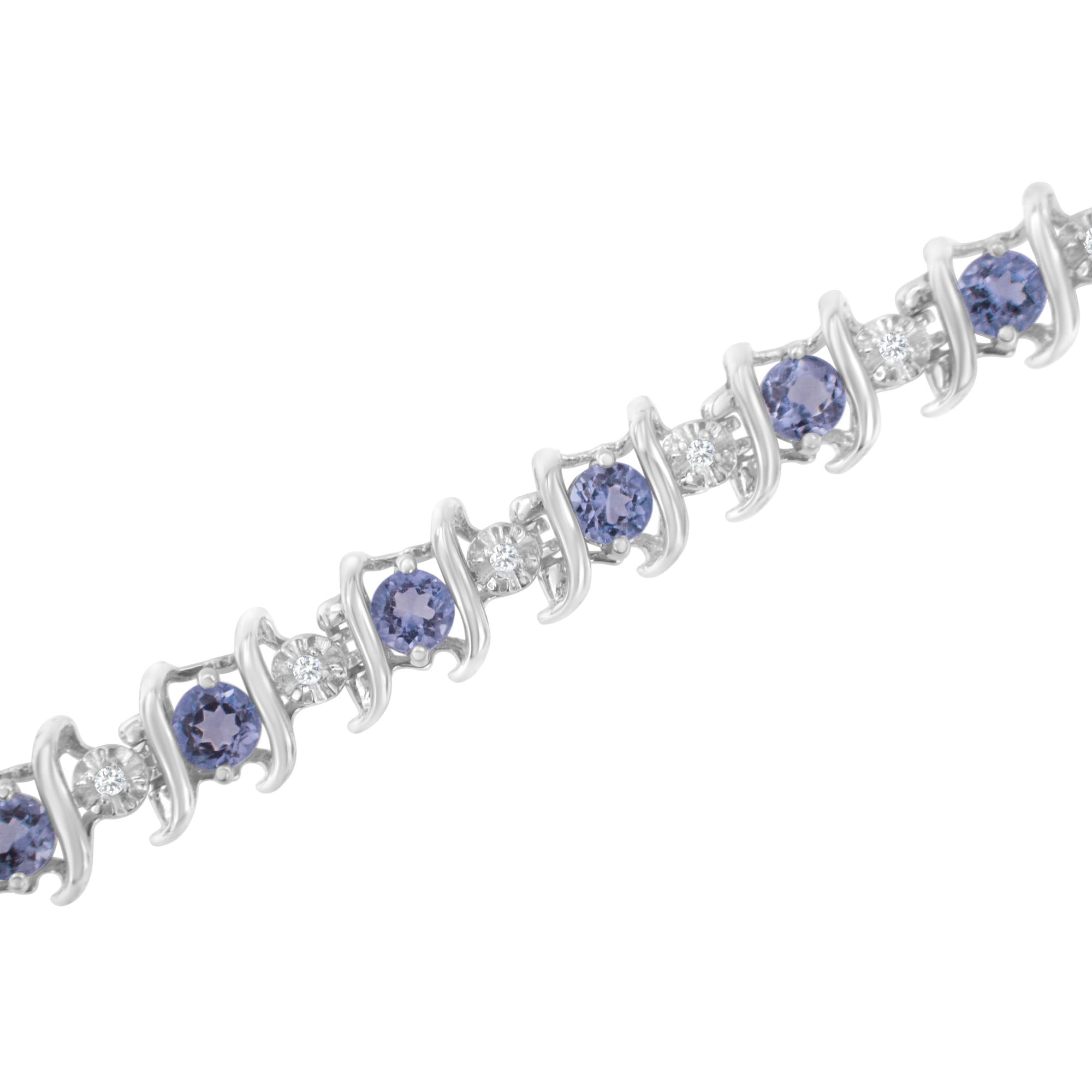 Pulsera de tenis de plata de ley 925 con piedra de nacimiento cultivada en laboratorio y diamantes redondos de 1/6 ct (color HI, claridad I1-I2) - Friggin Jewelry