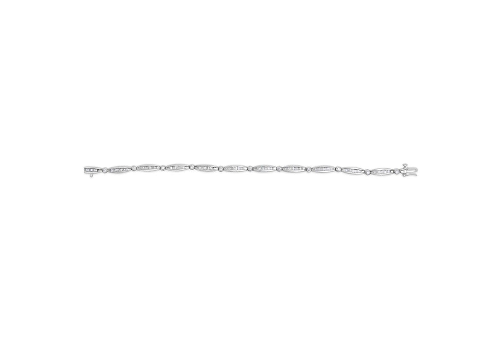 14K White Gold 1-1/2 Cttw Round Brilliant-Cut & Baguette Cut Diamond Bezel and Tapered Link 7" Tennis Bracelet (H-I Color, I1-I2 Clarity) - Friggin Jewelry