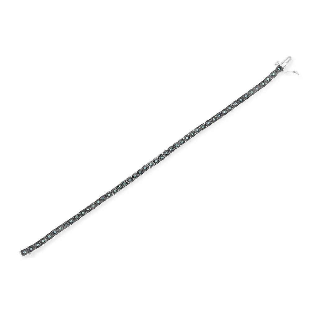 Pulsera de tenis Miracle de diamantes de 1,0 ct en plata de ley 925 con baño de rodio negro (color azul realzado, claridad I3) - 18 cm - Friggin Jewelry