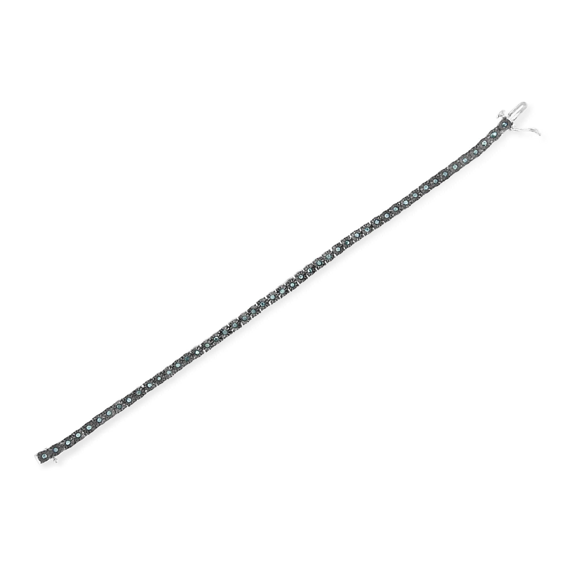 Pulsera de tenis Miracle de diamantes de 1,0 ct en plata de ley 925 con baño de rodio negro (color azul realzado, claridad I3) - 18 cm - Friggin Jewelry