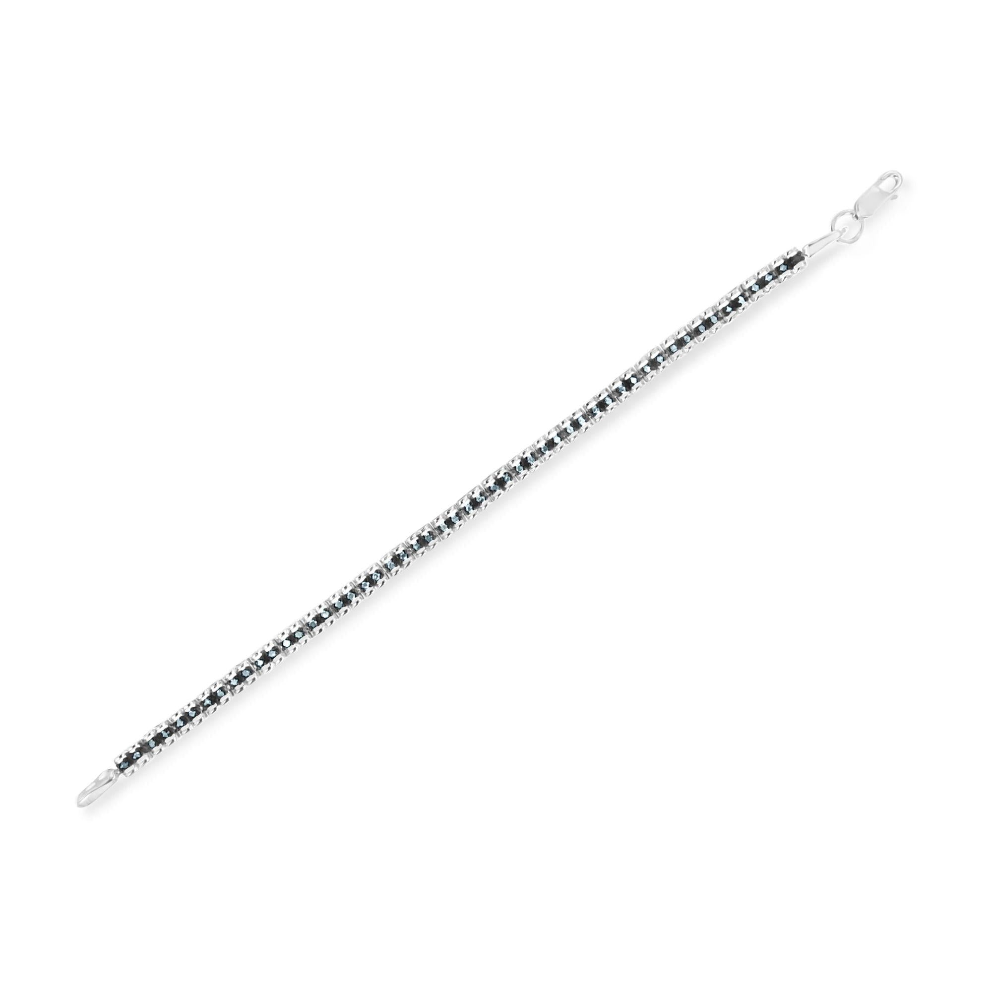 Pulsera de tenis de 18 cm con doble eslabón y diamantes de talla rosa de 1,0 ct sobre plata de ley 925 (color azul, claridad I1-I2) - Friggin Jewelry