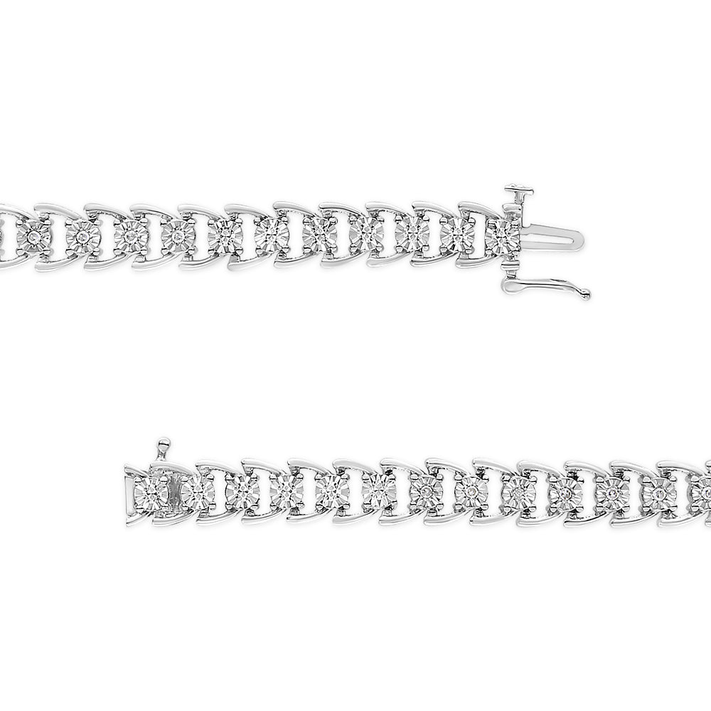 Pulsera de plata de ley 925 con diamantes redondos engastados Miracle de 1/4 ct y eslabones abiertos (color IJ, claridad I3-Promo) - 19 cm - Friggin Jewelry