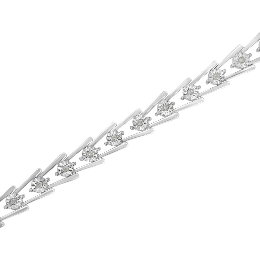 .925 Sterling Silver 1/4 cttw Miracle Set Diamond Sleek and Open "V"Bracelet (I-J Color, I3 Clarity) -7.5" - Friggin Jewelry