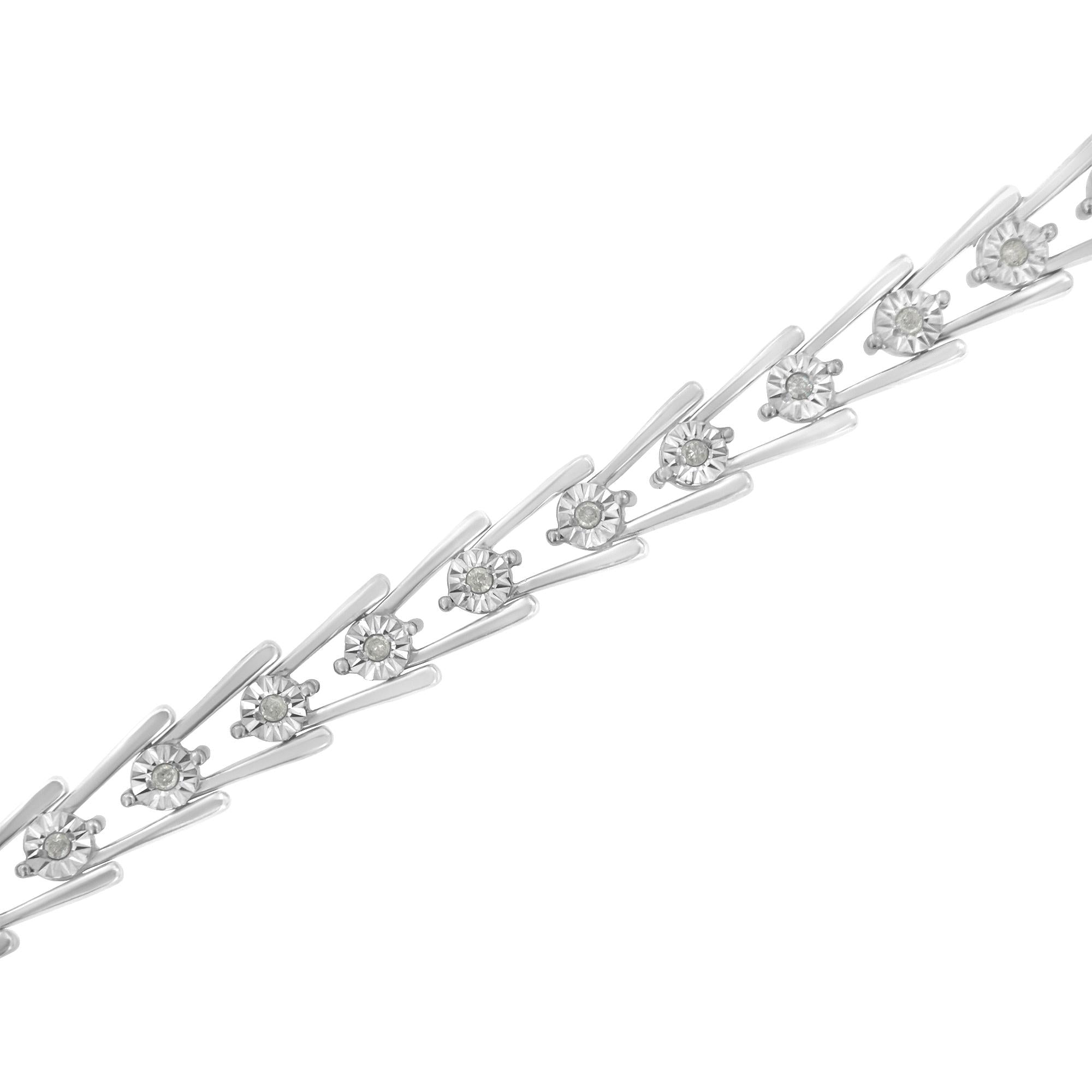 .925 Sterling Silver 1/4 cttw Miracle Set Diamond Sleek and Open "V"Bracelet (I-J Color, I3 Clarity) -7.5" - Friggin Jewelry