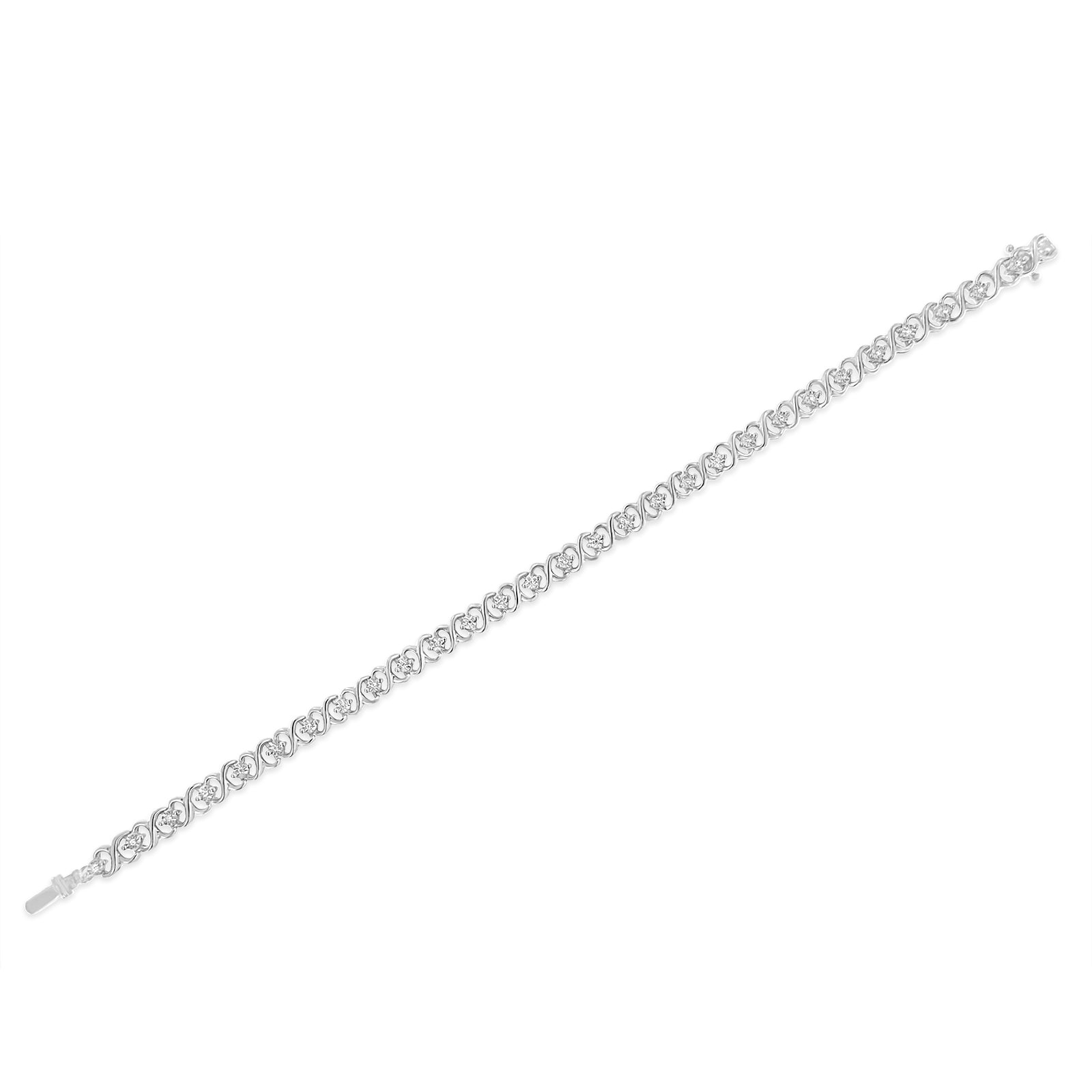 Pulsera de tenis de plata de ley 925 con diamantes de 1/6 quilates engastados en forma de infinito y estación (color IJ, claridad I3) - 18,25 cm - Friggin Jewelry