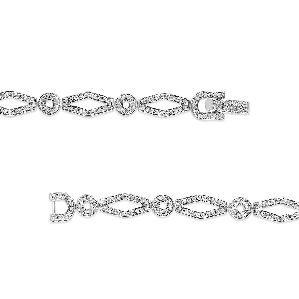 .925 Sterling Silver 1 1/2 Cttw Diamond Studded Alternating Circle and Kite-Shaped Vintage-Style Link Bracelet (I-J Color, I2-I3 Clarity) 7 Inch - Friggin Jewelry