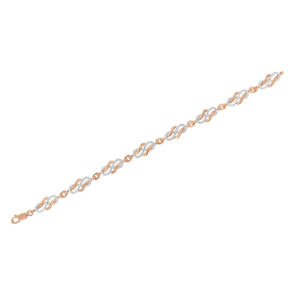 10K Rose Gold 1.0 Cttw Diamond Infinity Loop and Swirl Link Bracelet (I-J Color, I2-I3 Clarity) - 7.25" Inches - Friggin Jewelry