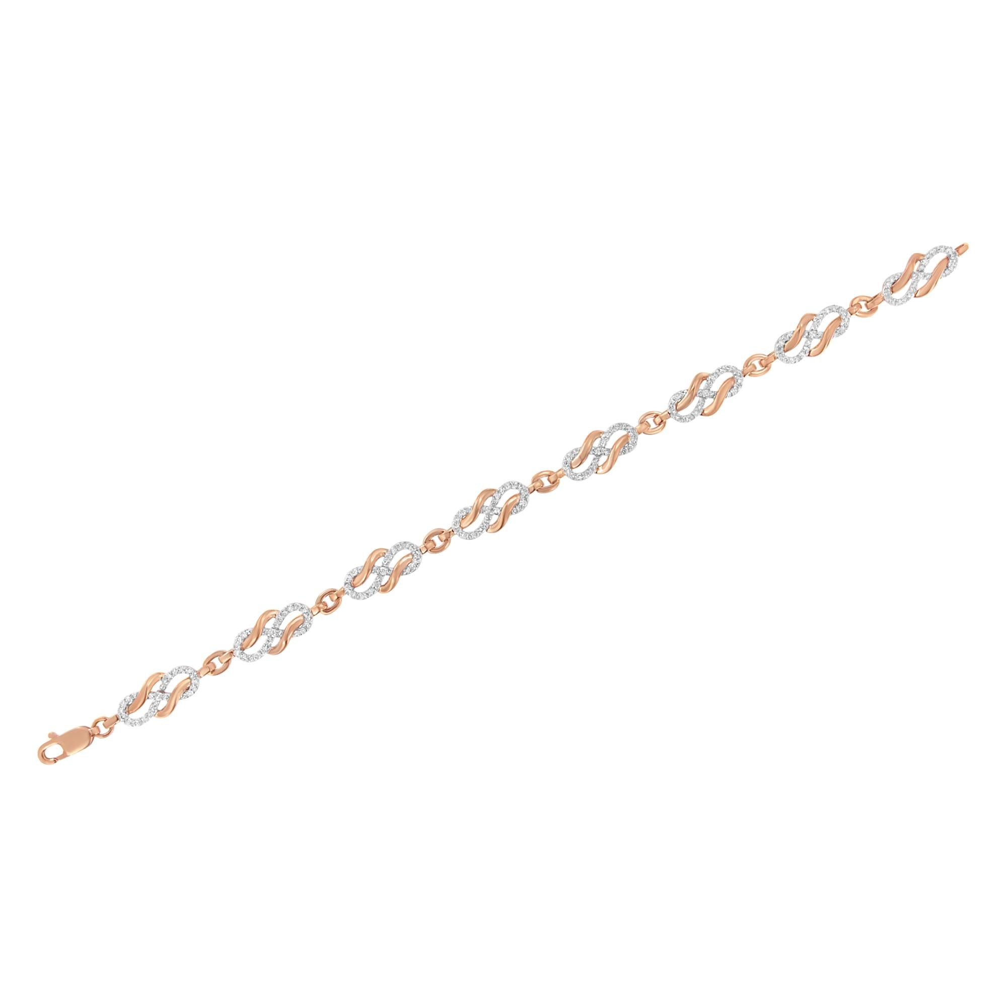 10K Rose Gold 1.0 Cttw Diamond Infinity Loop and Swirl Link Bracelet (I-J Color, I2-I3 Clarity) - 7.25" Inches - Friggin Jewelry