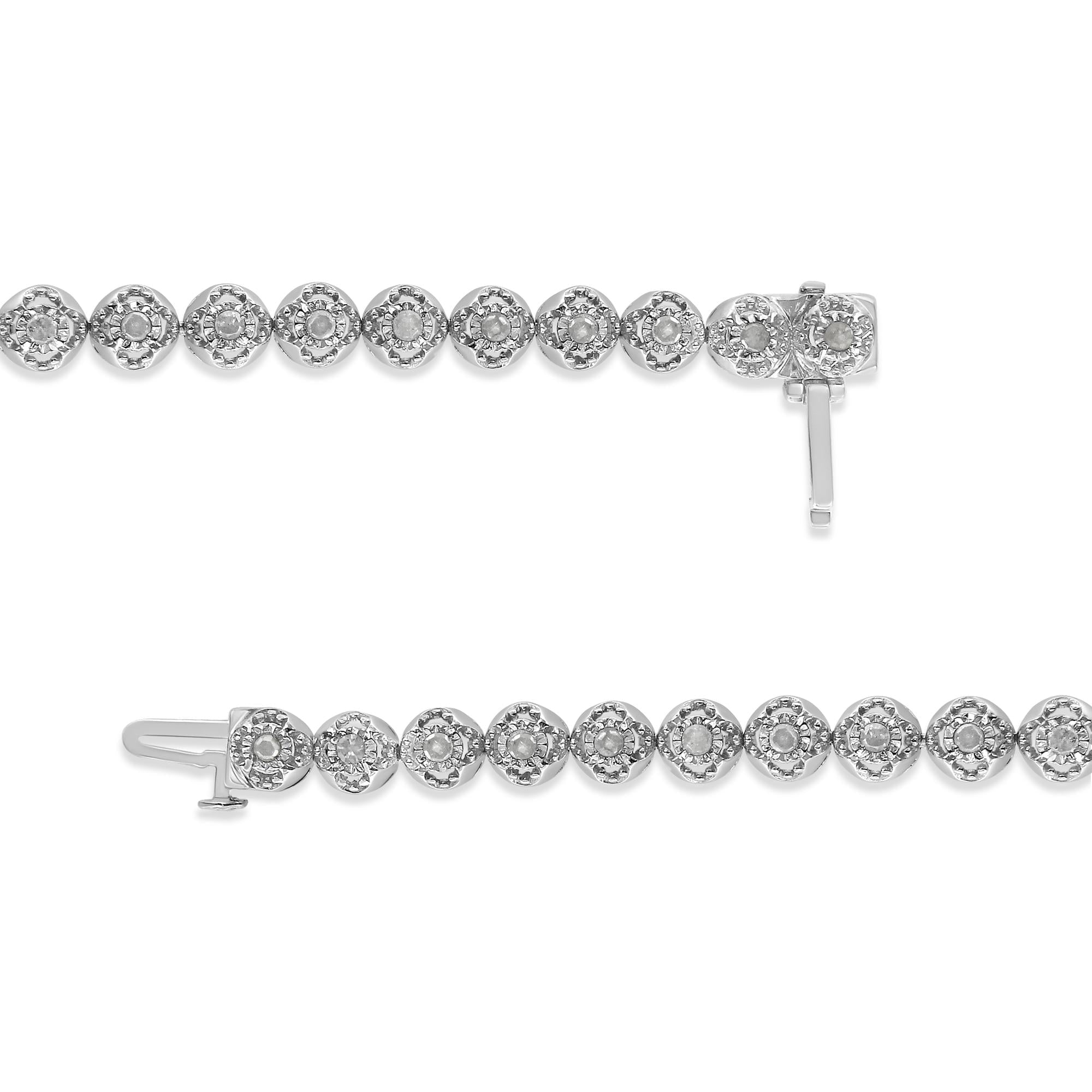 .925 Sterling Silver 1.0 Cttw Diamond Miracle-Plate Open Quatrefoil Flower Circle-Link 7" Tennis Bracelet (I-J color, I3 clarity) - Friggin Jewelry