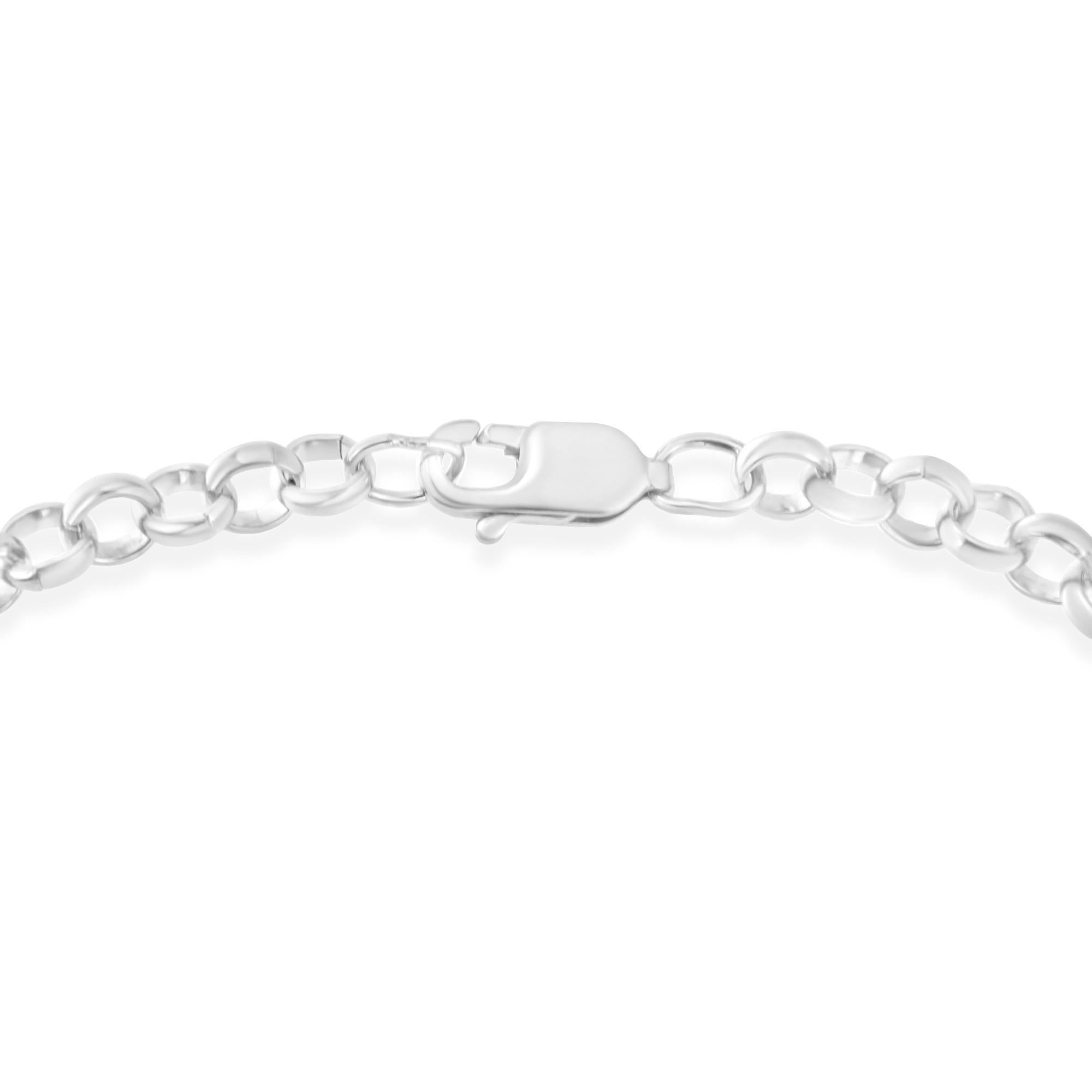 .925 Sterling Silver 1/4 Cttw Diamond-Accented Heart and Ribbon Charm 7" Link Chain Bracelet (H-I Color, I1-I2 Clarity) - Friggin Jewelry