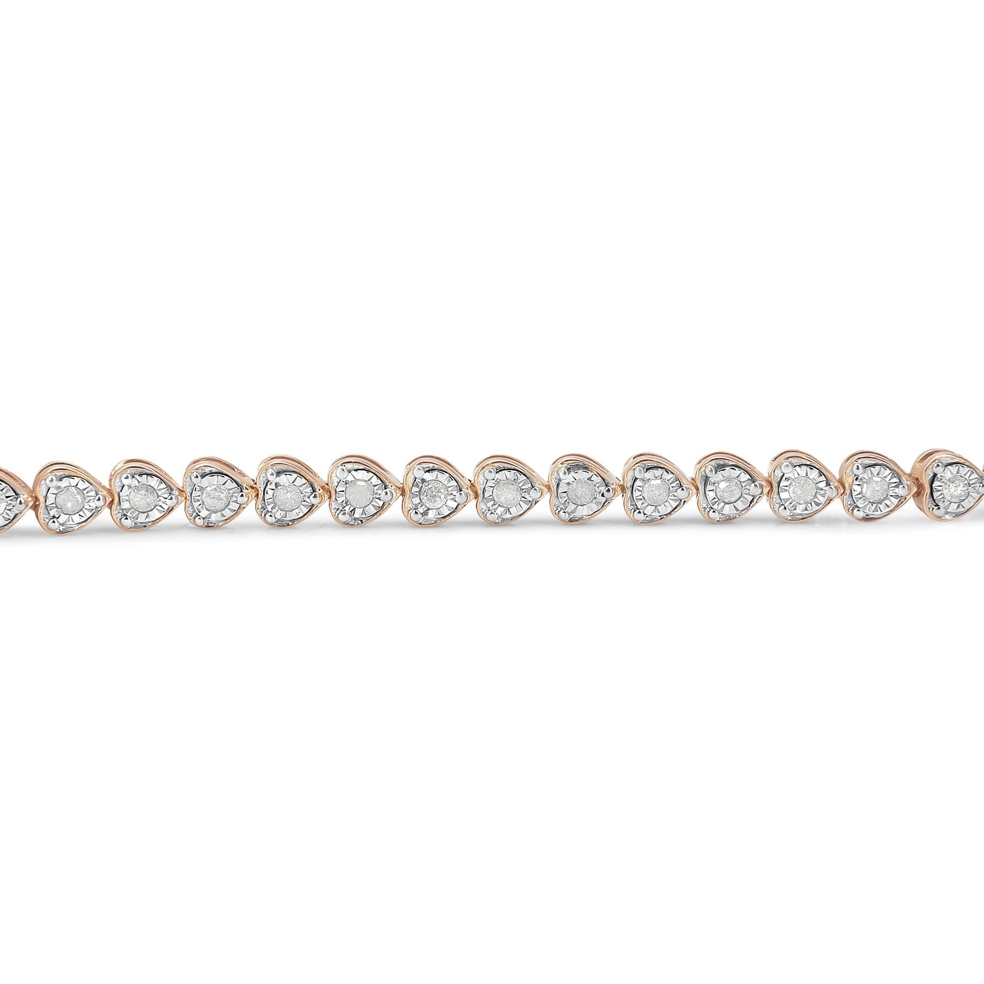 .925 Sterling Silver 1.0 Cttw Miracle Set Diamond Heart-Link 7" Tennis Bracelet (I-J Color, I2-I3 Clarity) - Friggin Jewelry