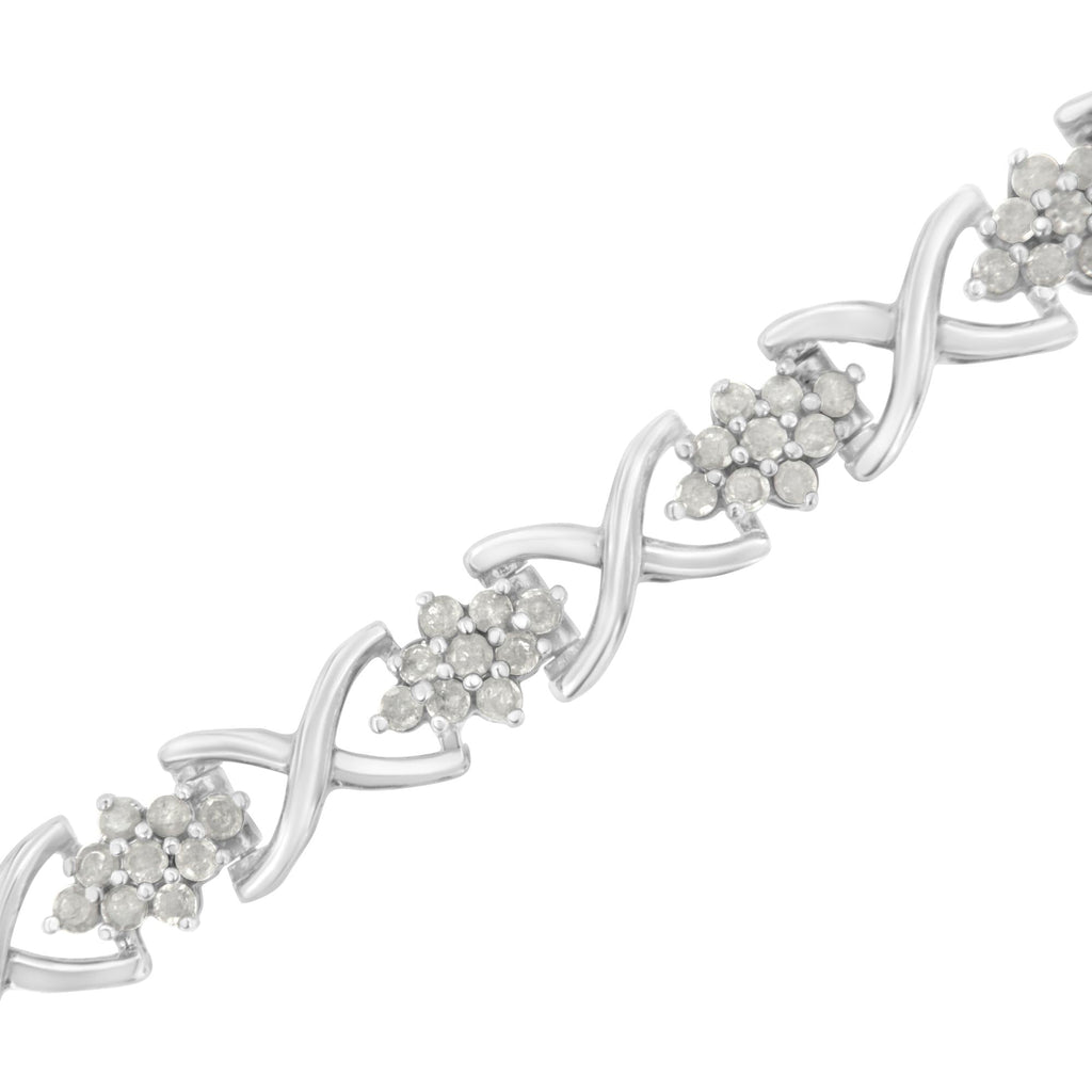 .925 Sterling Silver 2-1/4 Cttw Diamond 7” Cluster X Link Bracelet (I-J Color, I3 Clarity) - Friggin Jewelry