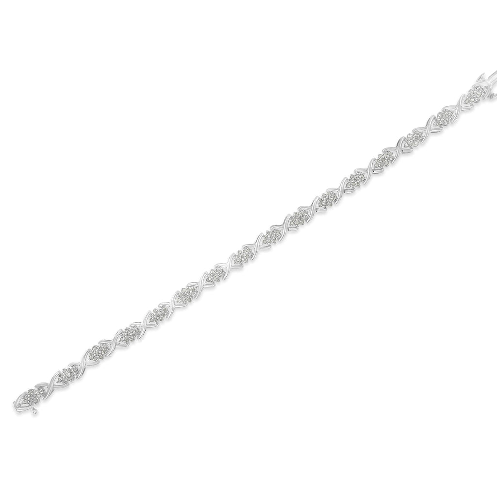 .925 Sterling Silver 1-1/2 Cttw Diamond Cluster X Link 7" Tennis Bracelet (I-J color, I3 clarity) - Friggin Jewelry