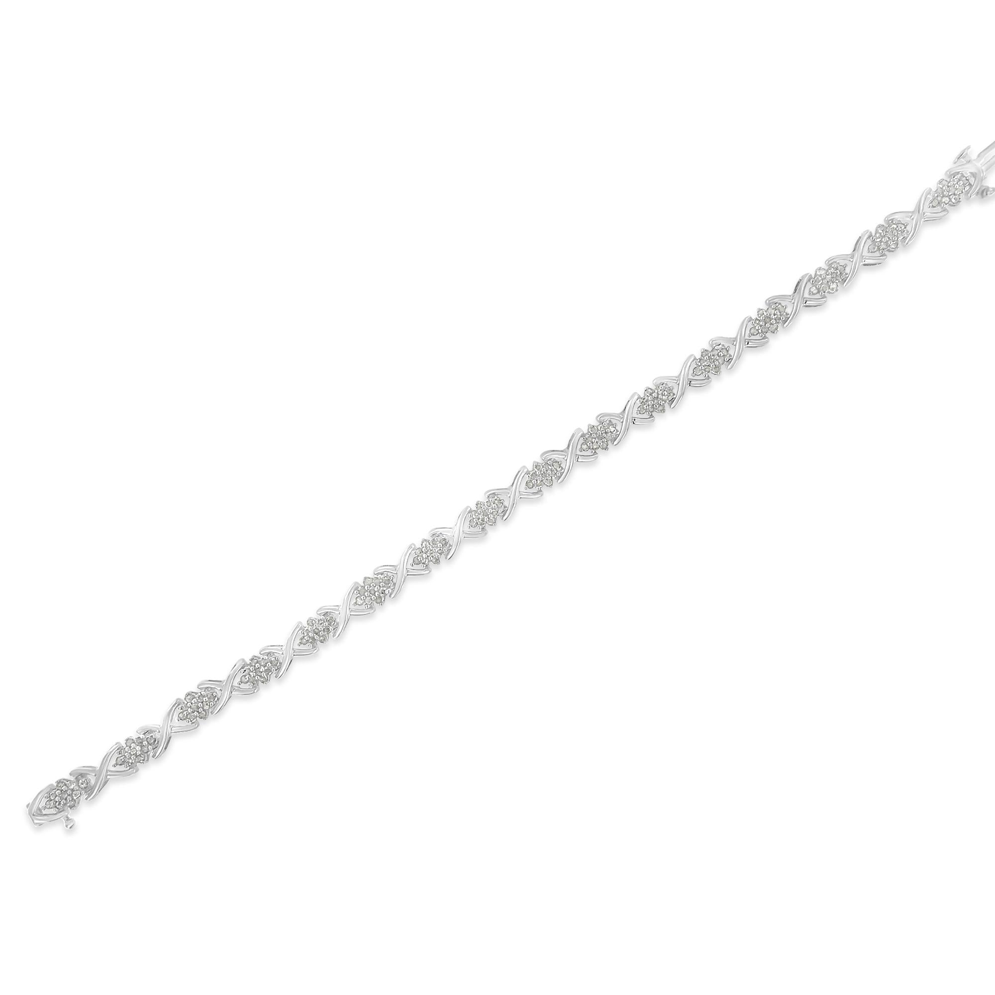 .925 Sterling Silver 1-1/2 Cttw Diamond Cluster X Link 7" Tennis Bracelet (I-J color, I3 clarity) - Friggin Jewelry