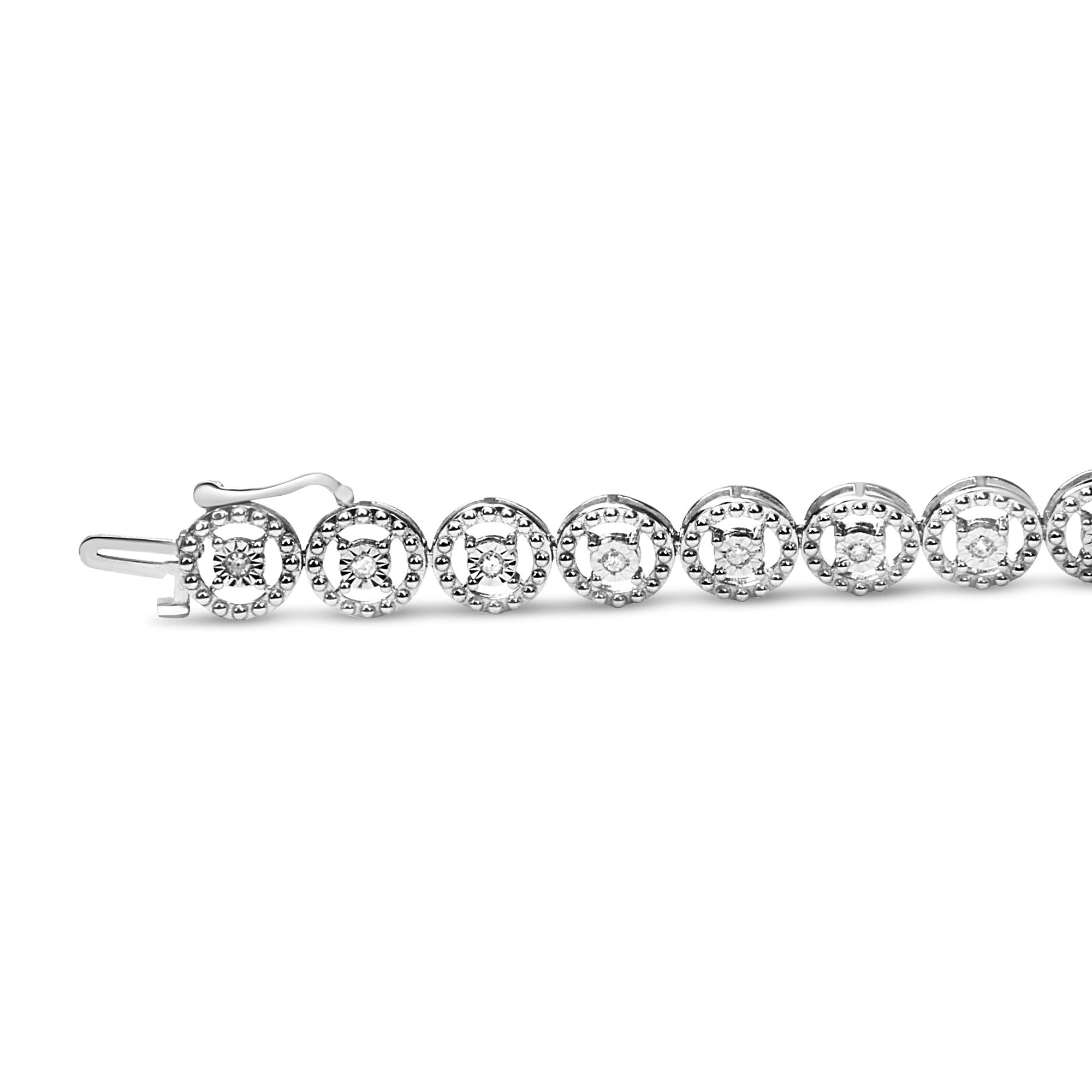 .925 Sterling Silver 1/2 Cttw Diamond Nested Circle Miracle Set Open Wheel 7.25" Fashion Link Bracelet (I-J Color, I3 Clarity) - Friggin Jewelry
