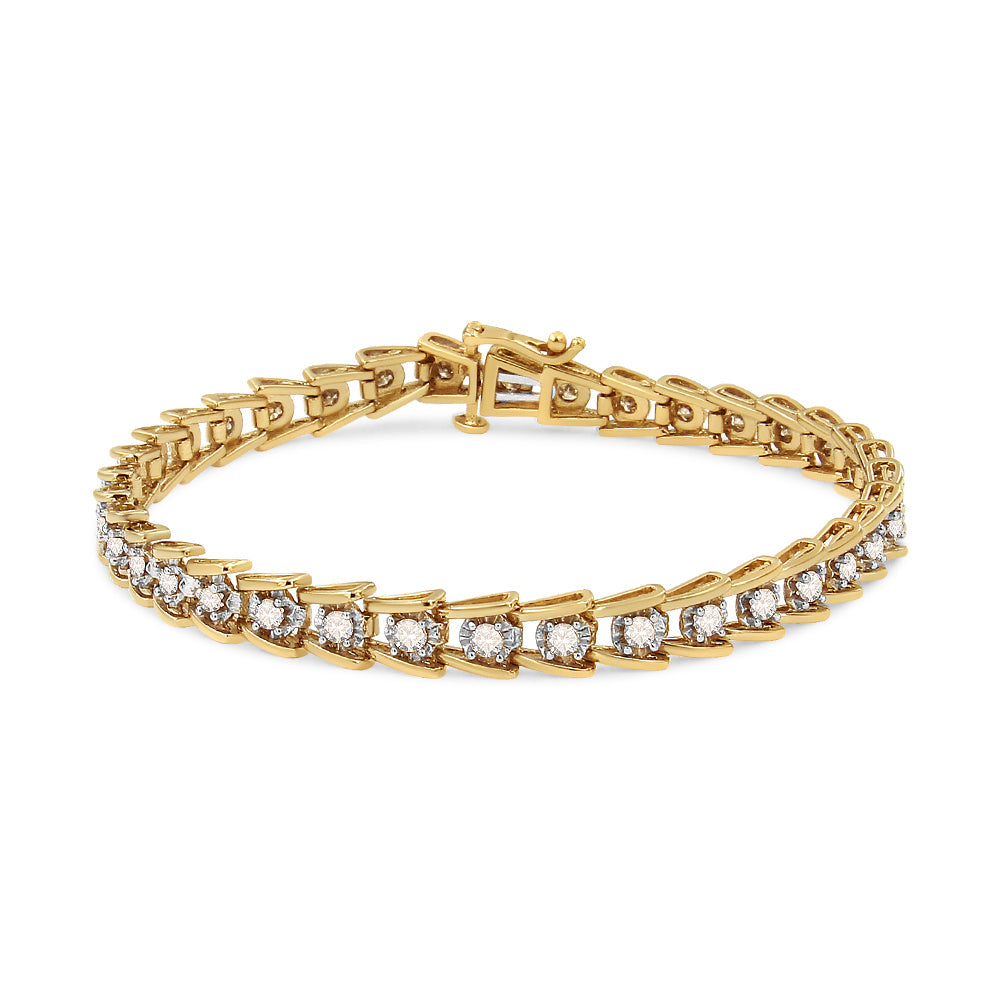 Bracciale a maglie ondulate in argento sterling 925 placcato oro giallo 14 carati con diamanti incastonati Miracle da 2,00 ct (colore LM, purezza I2-I3) - Misura 7,25" - Friggin Jewelry