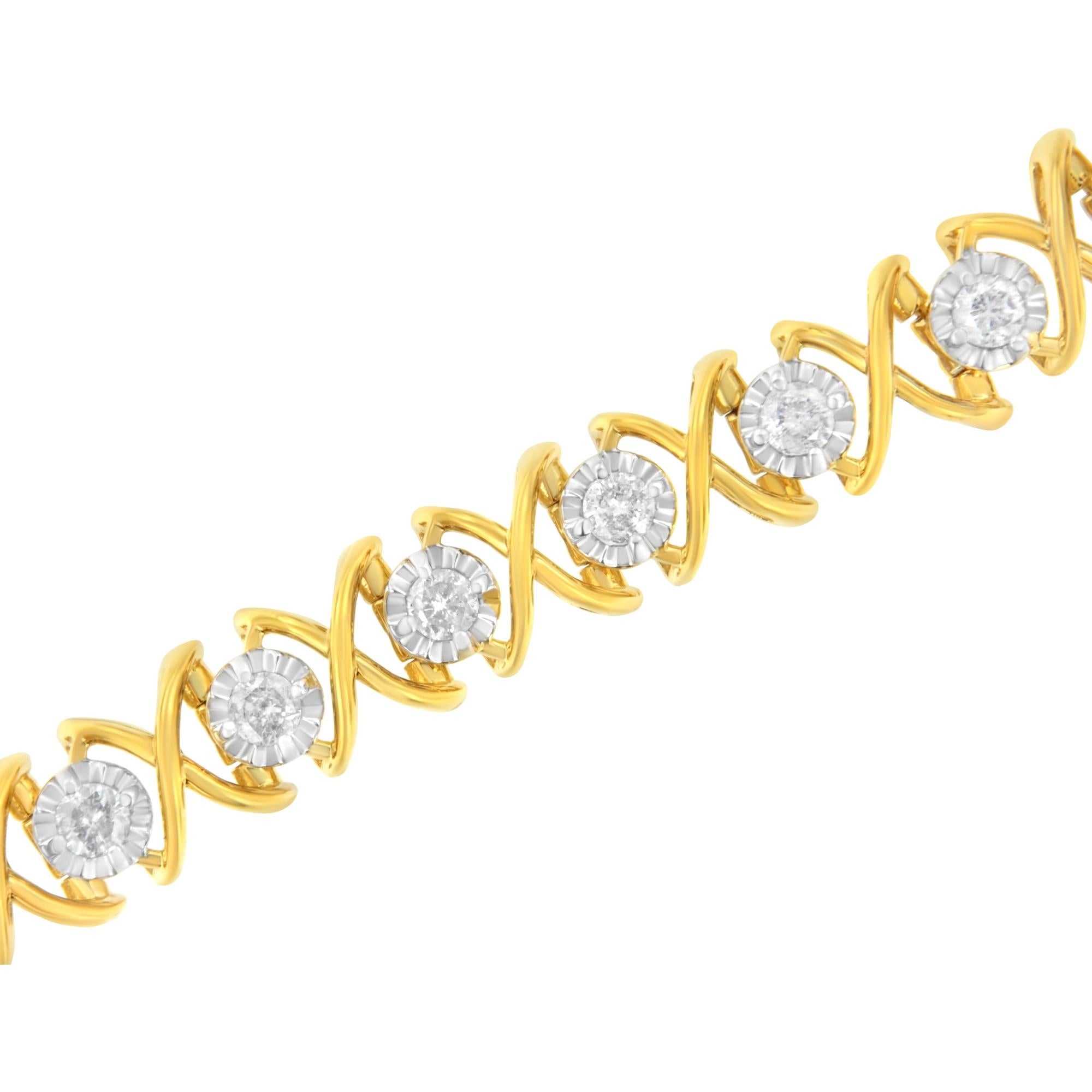 10K Yellow Gold Plated Sterling Silver 2 cttw Diamond "XOXO" Bracelet (J-K Clarity, I1-I2 Color) - Size 7.25" - Friggin Jewelry
