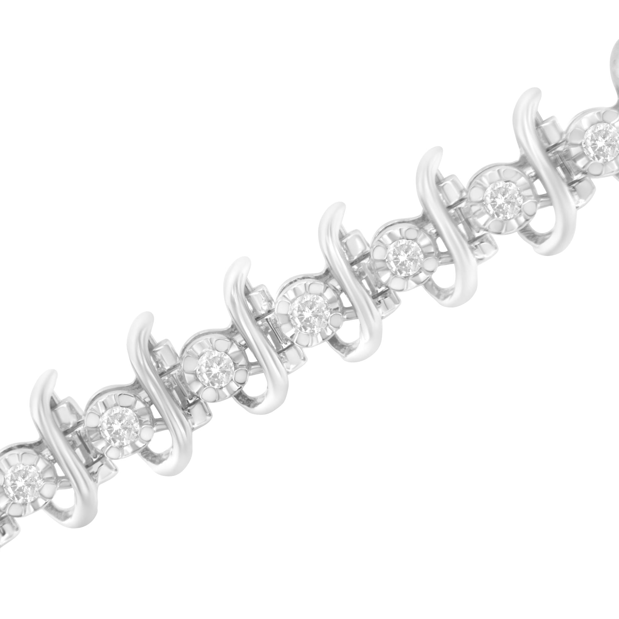 .925 Sterling Silver 1 cttw Prong-Set Diamond Link Bracelet (I-J, I1-I2) - 7.25" - Friggin Jewelry