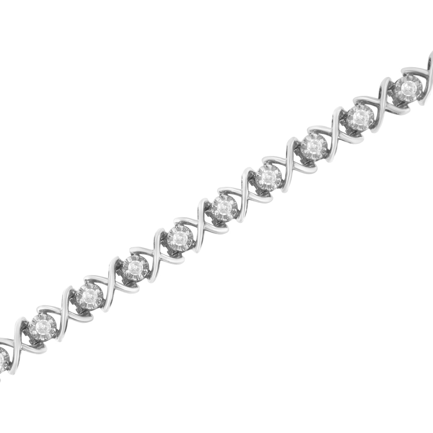 .925 Sterling Silver 1 cttw Brilliant Round-Cut Diamond "X" Link Bracelet (I-J Clarity, I2-I3 Color) - Size 7" - Friggin Jewelry