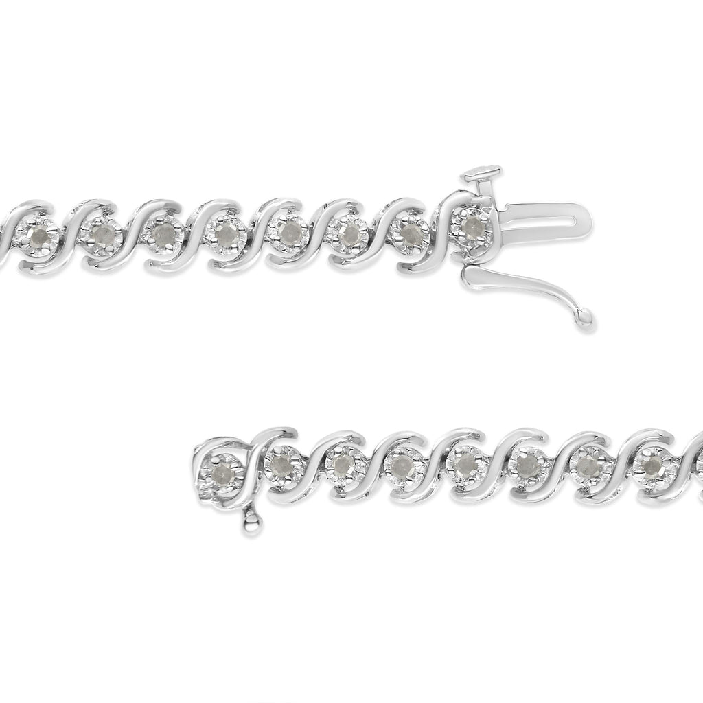 Pulsera de tenis de plata de ley 925 con diamantes redondos de 1,0 quilates engastados milagros de 18 cm (color IJ, claridad I3) - Friggin Jewelry