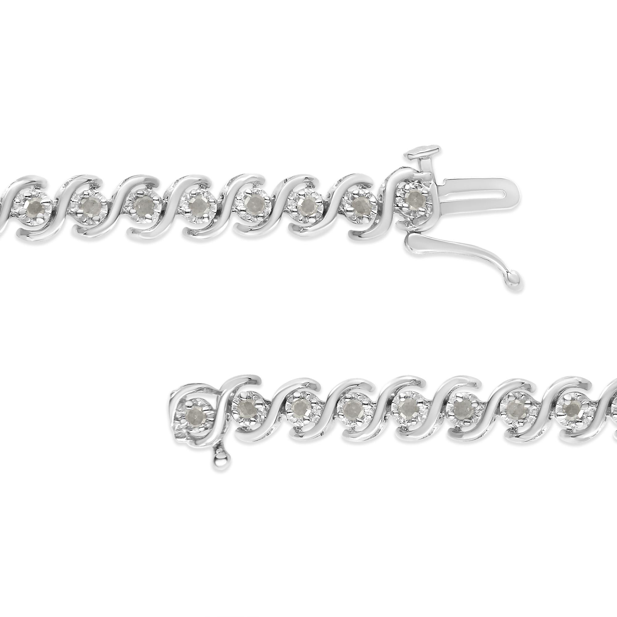 Pulsera de tenis de plata de ley 925 con diamantes redondos de 1,0 quilates engastados milagros de 18 cm (color IJ, claridad I3) - Friggin Jewelry