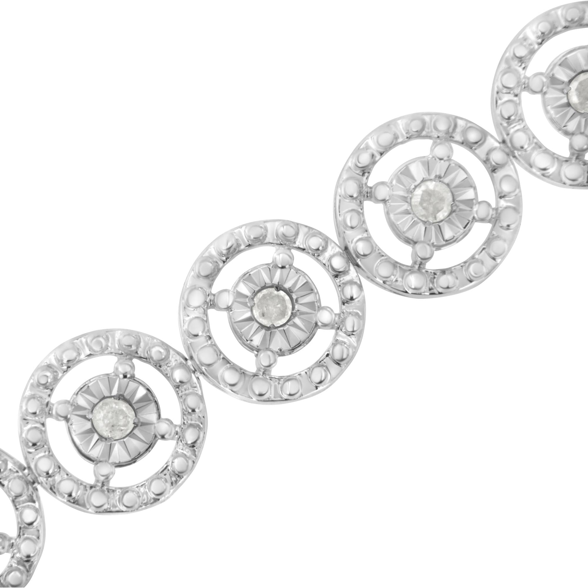 .925 Sterling Silver 1.0 Cttw Diamond Nested Circle Miracle Set Open Wheel 7" Fashion Link Bracelet (I-J Color, I3 Clarity) - Friggin Jewelry