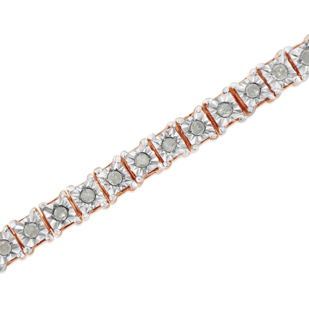 Pulsera de tenis de plata de ley 925 con diamantes de 1,0 ct y montura cuadrada engastada milagrosamente (color IJ, claridad I3) - 20,3 cm - Friggin Jewelry