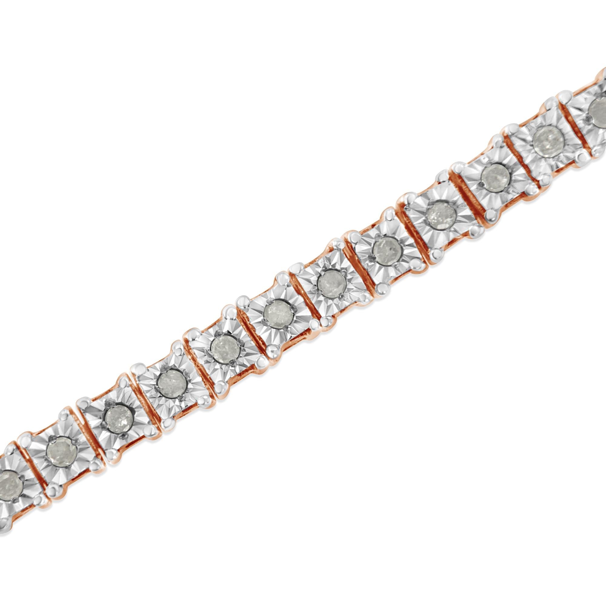 .925 Sterling Silver 1.0 Cttw Diamond Square Frame Miracle-Set Tennis Bracelet (I-J Color, I3 Clarity) - 8" - Friggin Jewelry
