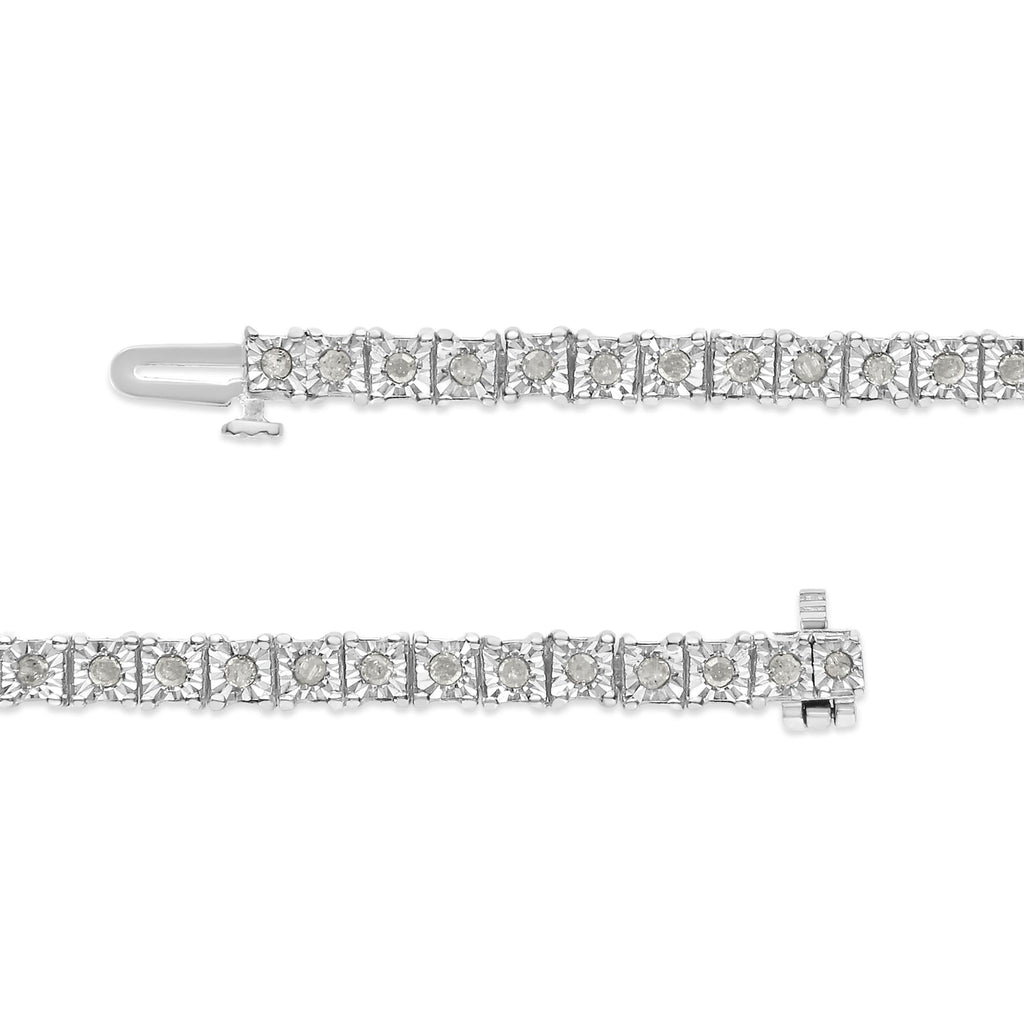 Pulsera de tenis de plata de ley 925 con diamantes de 1,0 ct y montura cuadrada engastada milagrosamente (color IJ, claridad I3) - 20,3 cm - Friggin Jewelry