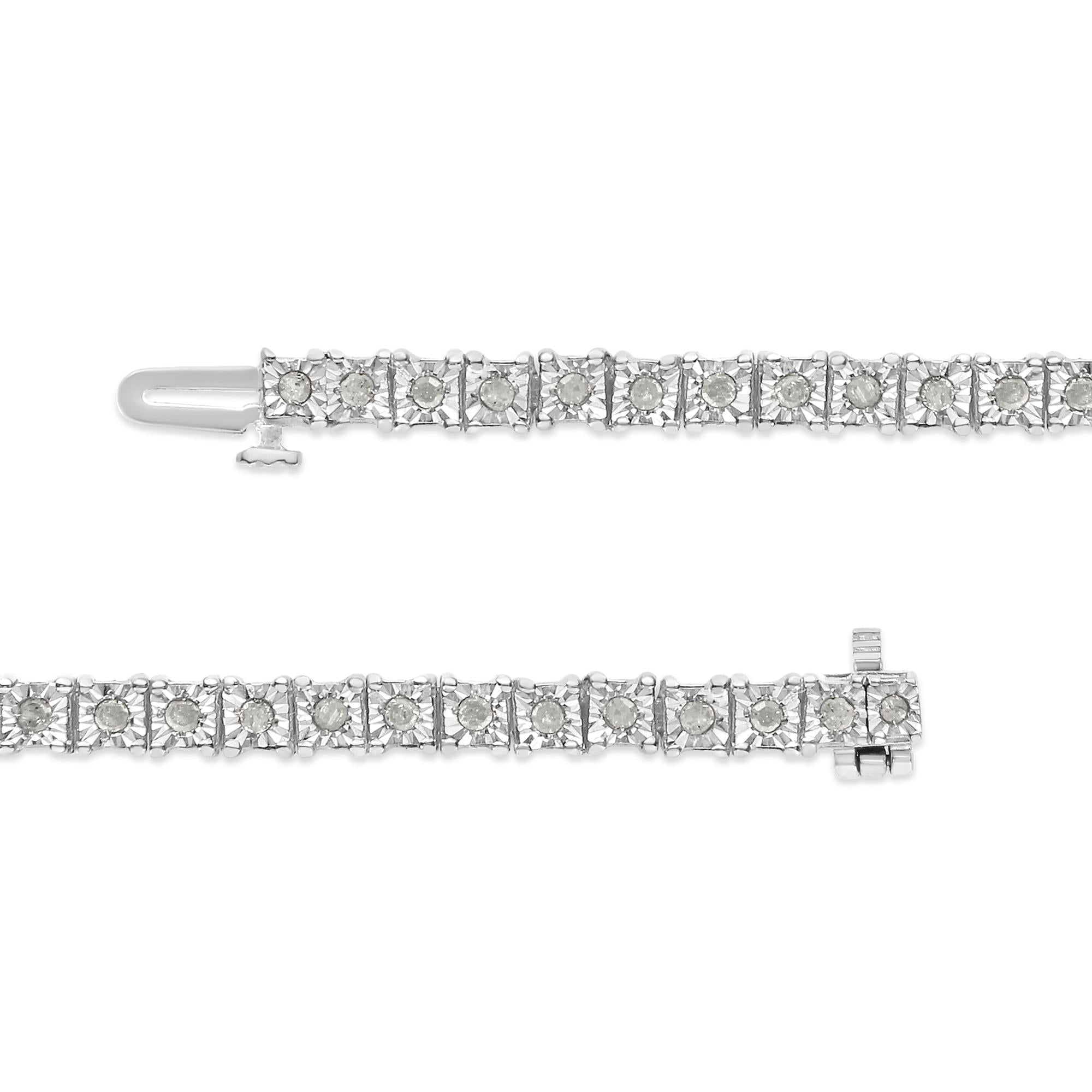 .925 Sterling Silver 1.0 Cttw Diamond Square Frame Miracle-Set Tennis Bracelet (I-J Color, I3 Clarity) - 8" - Friggin Jewelry