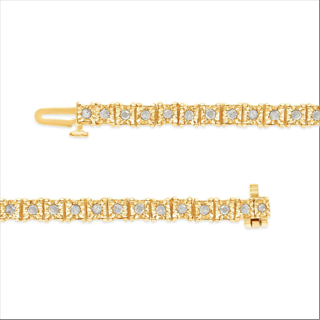 Pulsera de tenis de plata de ley 925 con diamantes de 1,0 ct y montura cuadrada engastada milagrosamente (color IJ, claridad I3) - 20,3 cm - Friggin Jewelry