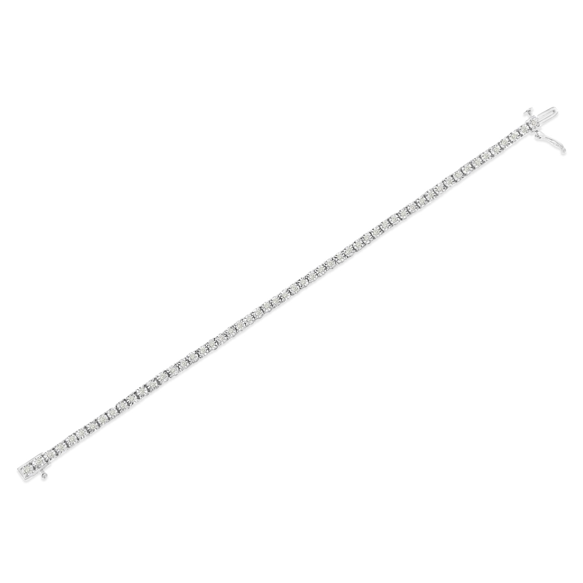 IGI Certified .925 Sterling Silver 1.0 Cttw Miracle-Set Diamond Round Miracle Plate Tennis Bracelet (I-J Color, I3 Clarity) - Friggin Jewelry