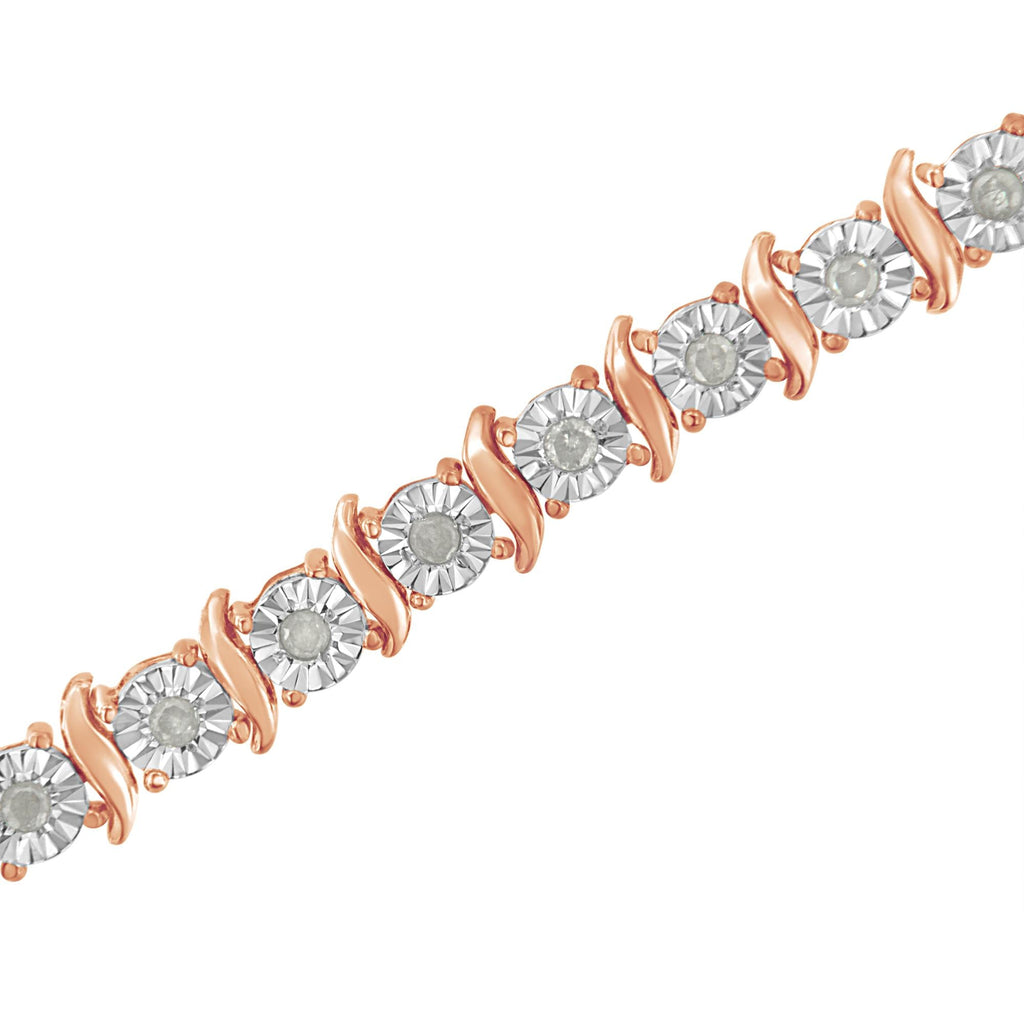 Pulsera de tenis de plata de ley 925 con diamantes de 1,0 ct y eslabones en forma de S engastados milagros (color IJ, claridad I3) - Friggin Jewelry