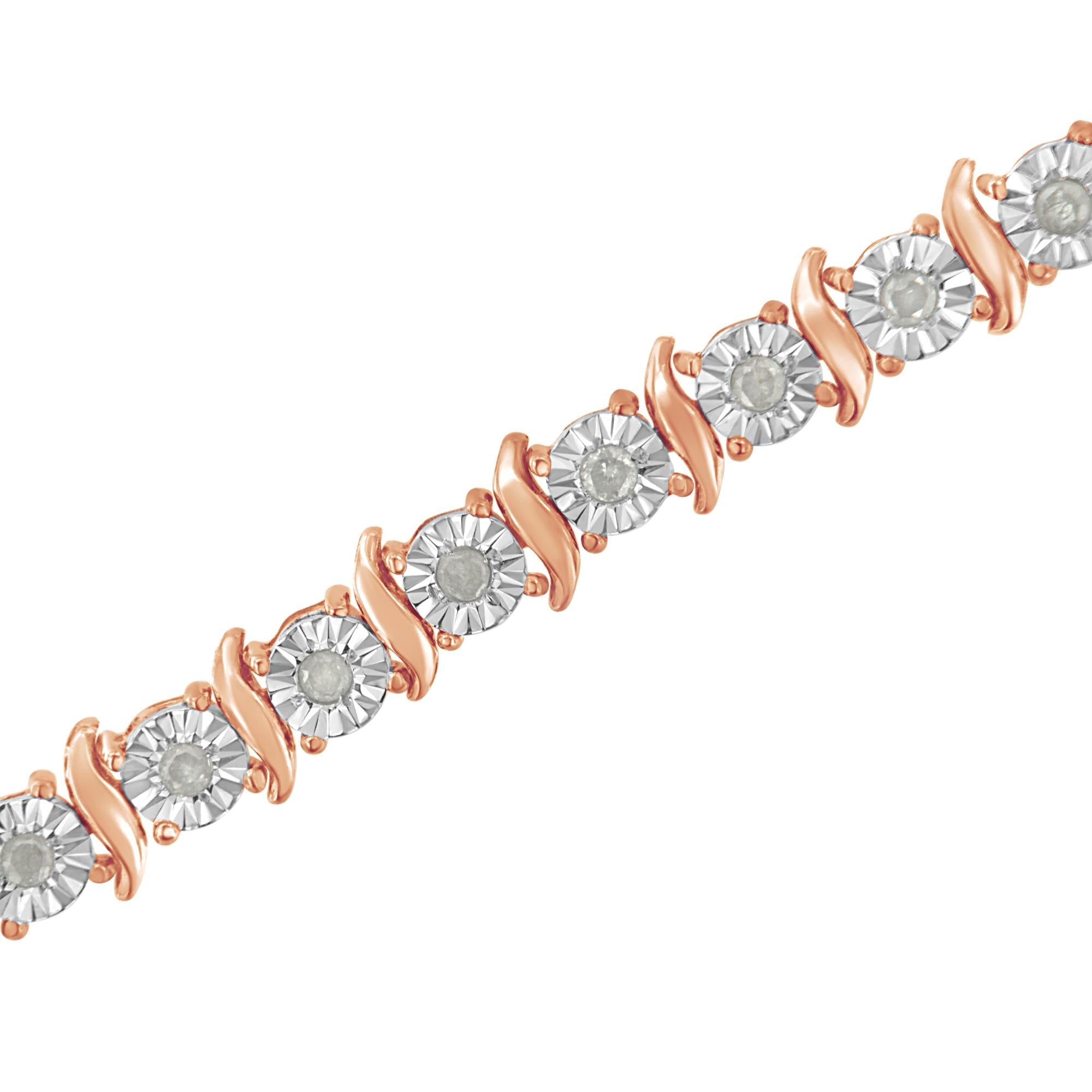 Pulsera de tenis de plata de ley 925 con diamantes de 1,0 ct y eslabones en forma de S engastados milagros (color IJ, claridad I3) - Friggin Jewelry