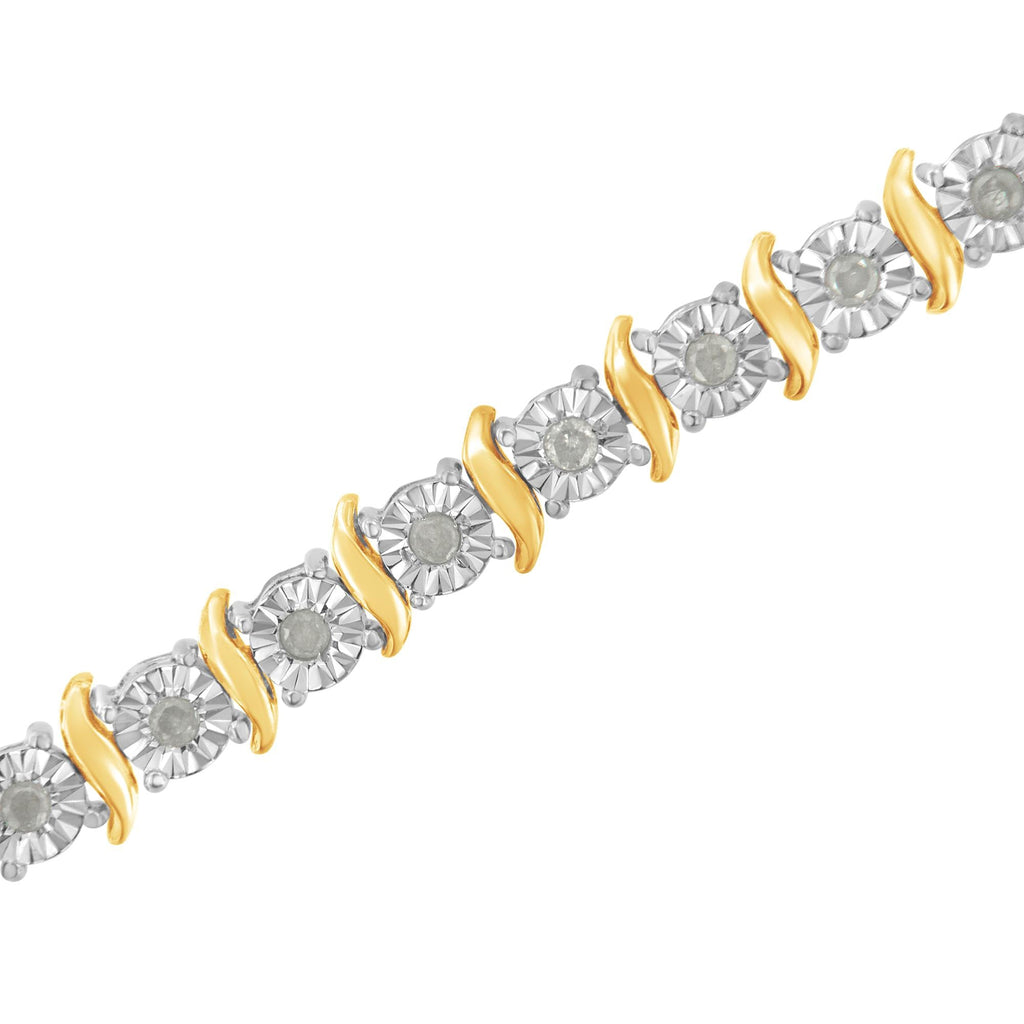 Pulsera de tenis de plata de ley 925 con diamantes de 1,0 ct y eslabones en forma de S engastados milagros (color IJ, claridad I3) - Friggin Jewelry