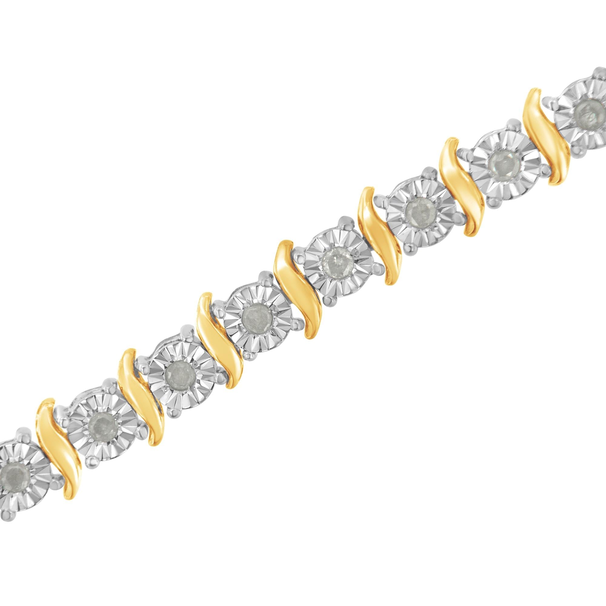 Pulsera de tenis de plata de ley 925 con diamantes de 1,0 ct y eslabones en forma de S engastados milagros (color IJ, claridad I3) - Friggin Jewelry