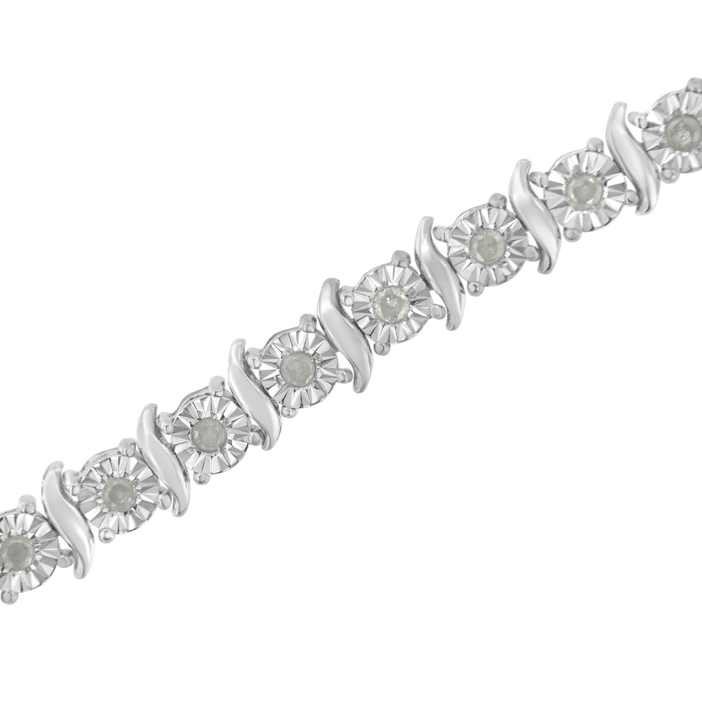 Pulsera de tenis de plata de ley 925 con diamantes de 1,0 ct y eslabones en forma de S engastados milagros (color IJ, claridad I3) - Friggin Jewelry