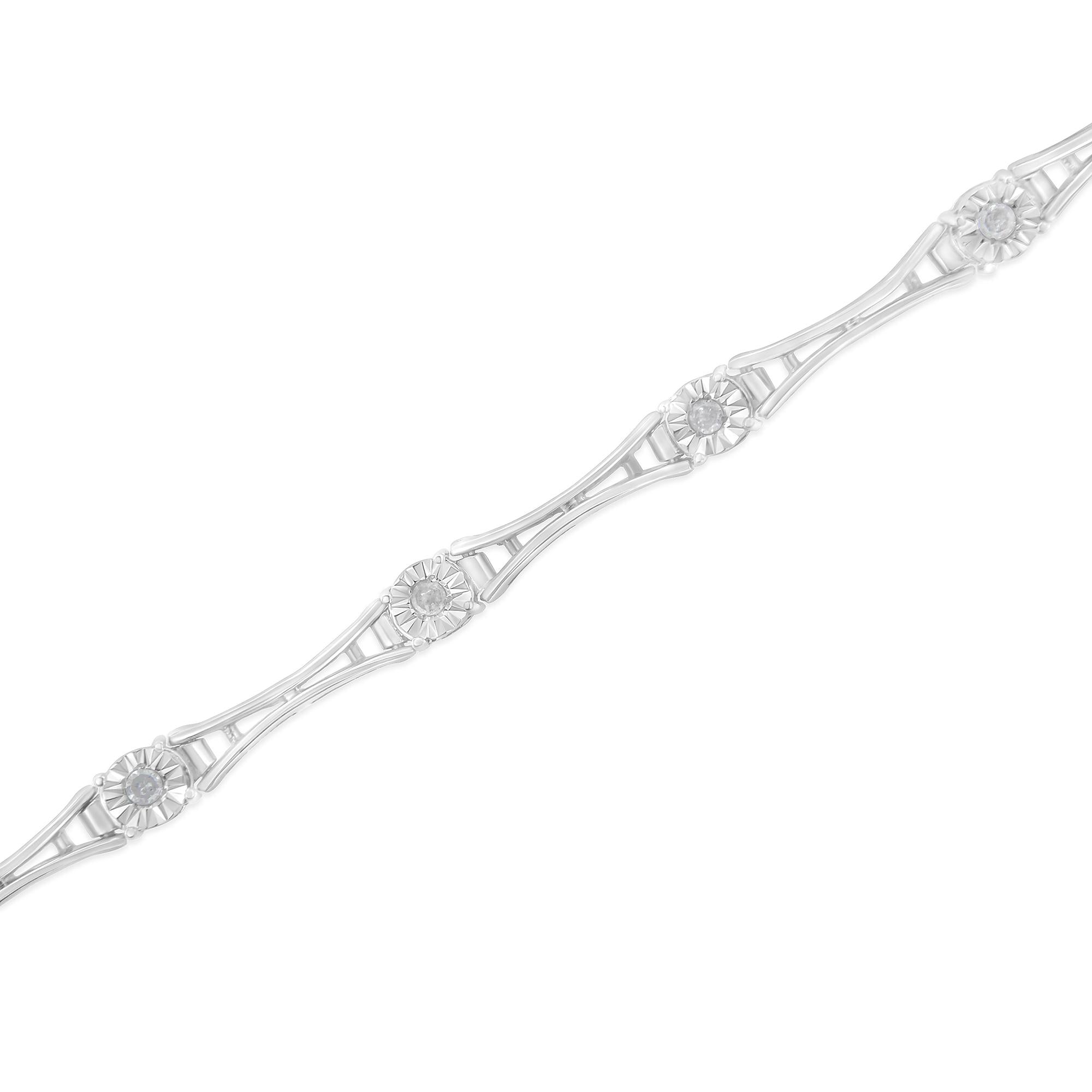 Pulsera de tenis de 18 cm con barra acampanada y diamantes de 1/4 ct engastados milagros en plata de ley 925 (color IJ, claridad I3) - Friggin Jewelry