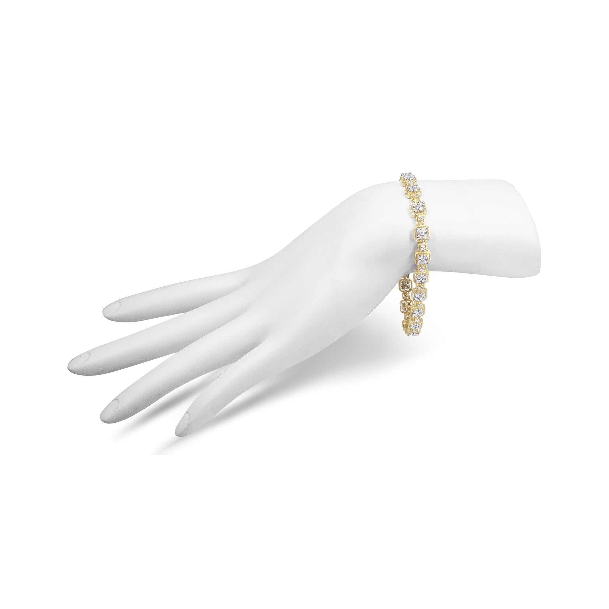 Bracciale a maglie quadrate in oro giallo 10 carati con diamanti da 2,0 ct (colore JK, purezza I2-I3) - Misura 7,25" - Friggin Jewelry