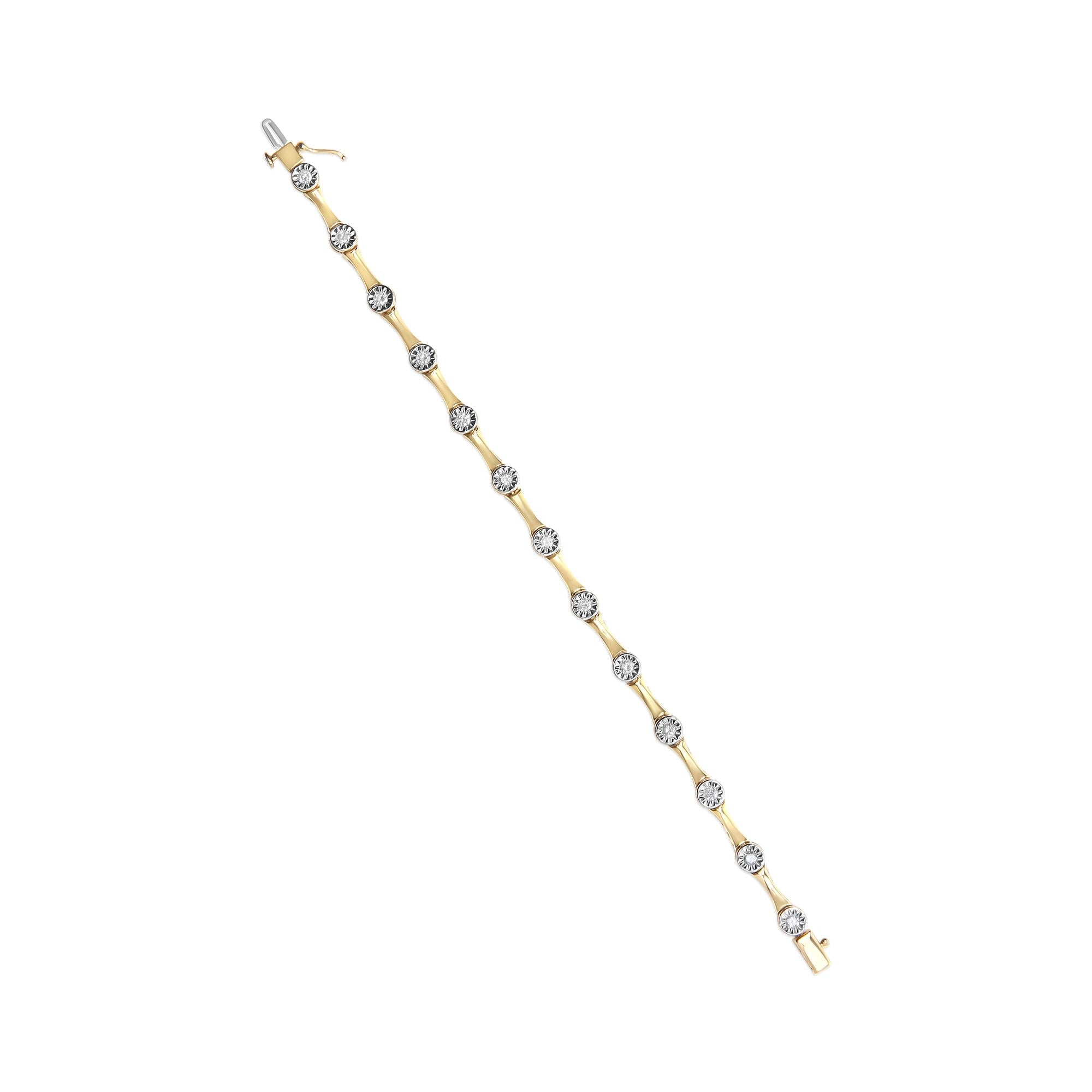 Bracciale a maglie in stile stazione con castone di diamanti incastonati Miracle da 1,0 ct, placcato oro giallo 10K, argento sterling 925 (colore HI, purezza I3) - Misura 7" - Friggin Jewelry