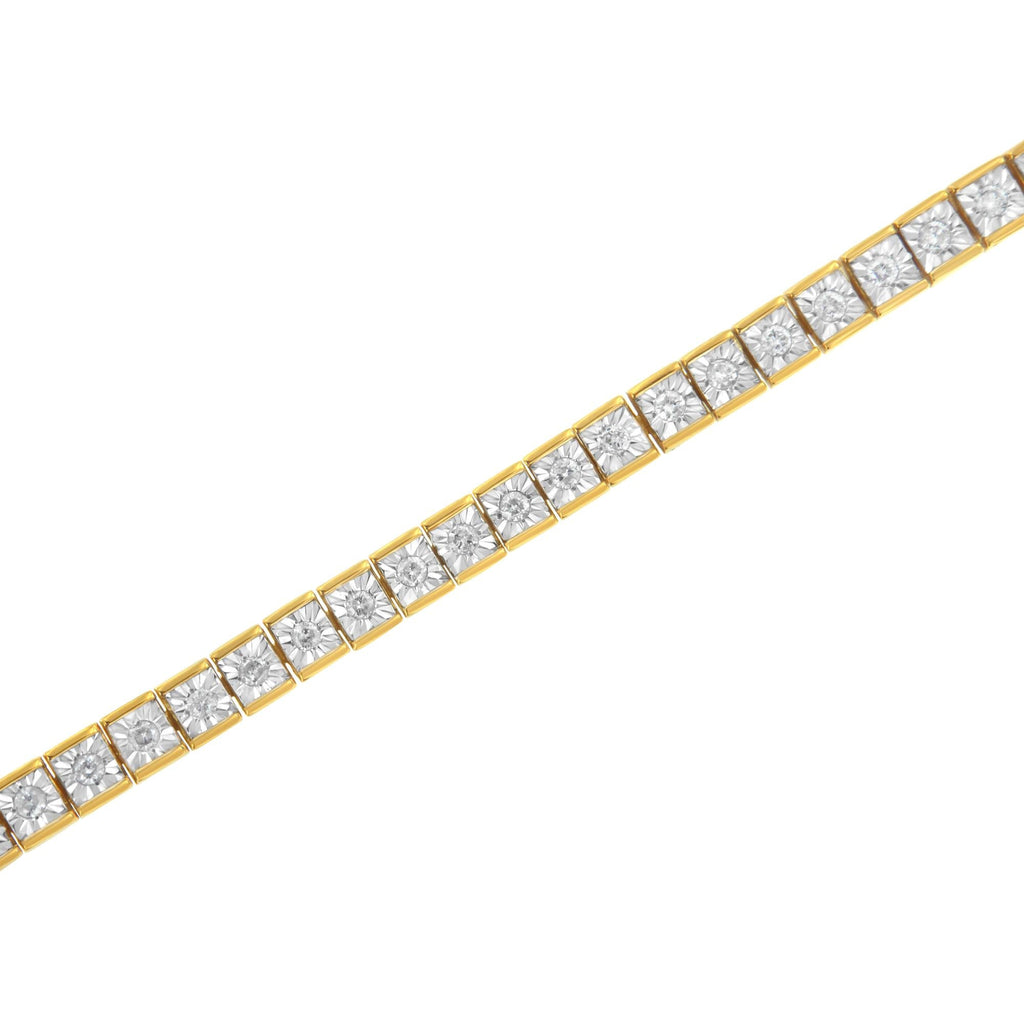 Pulsera de tenis de plata de ley 925 bañada en oro amarillo de 14 quilates con diamantes de 1,0 quilates y milgrain (color IJ, claridad I2-I3) - 18 cm - Friggin Jewelry