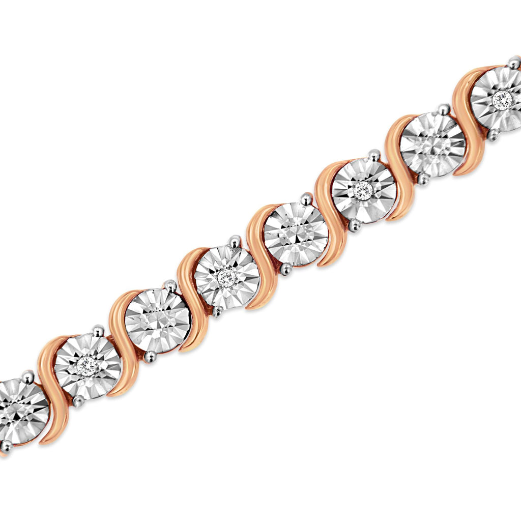 .925 Sterling Silver 1/10 Cttw Diamond Round Miracle Plate and "S" Link Tennis Bracelet (I-J Color, I2- I3 Clarity) - 7" - Friggin Jewelry
